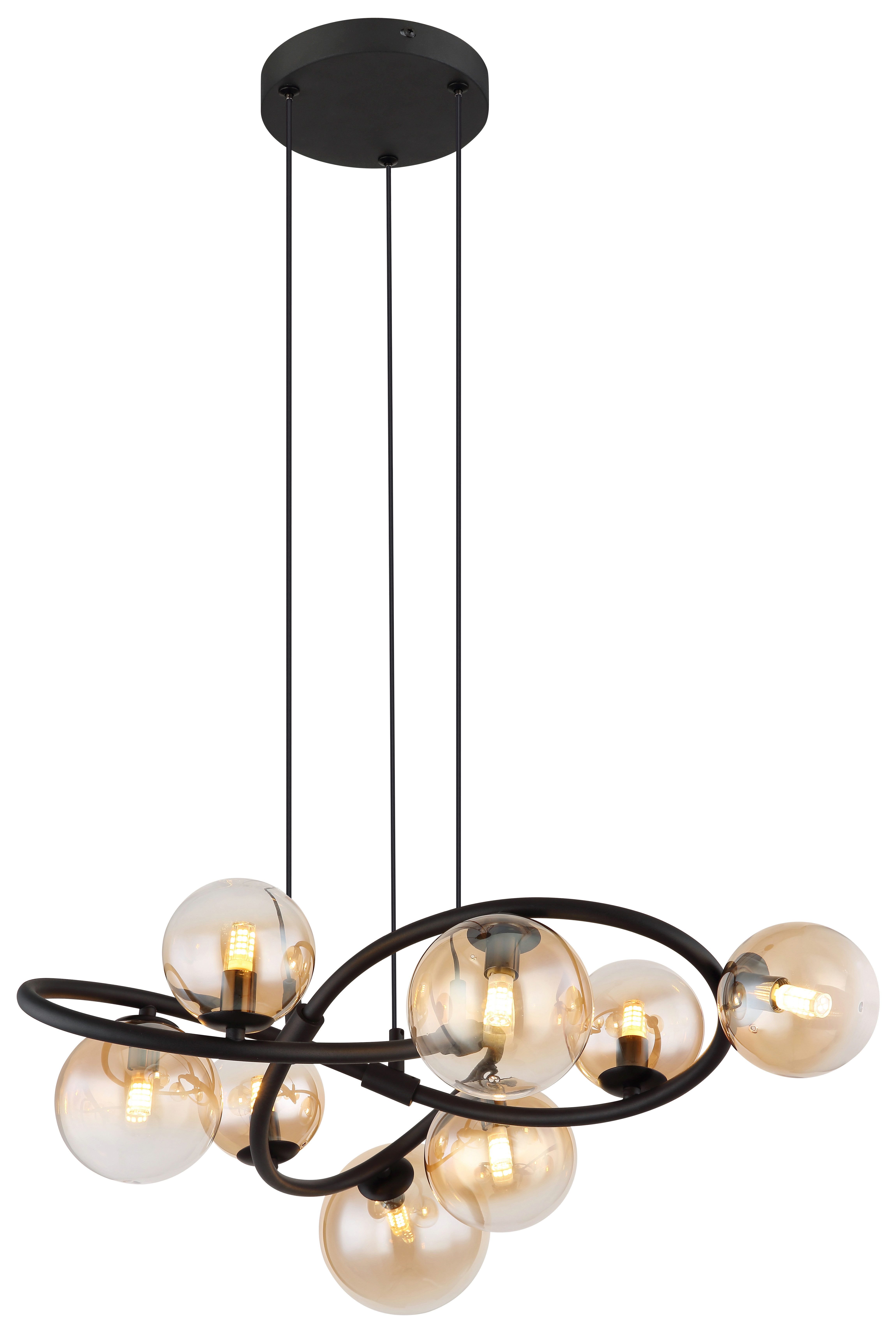 GLOBO LIGHTING Hängeleuchte TUBERIUS, Leuchtmittel wechselbar, Warmweiß, Schwarze Hängeleuchte mit Glas amber, klar verlaufend, 8x G9
