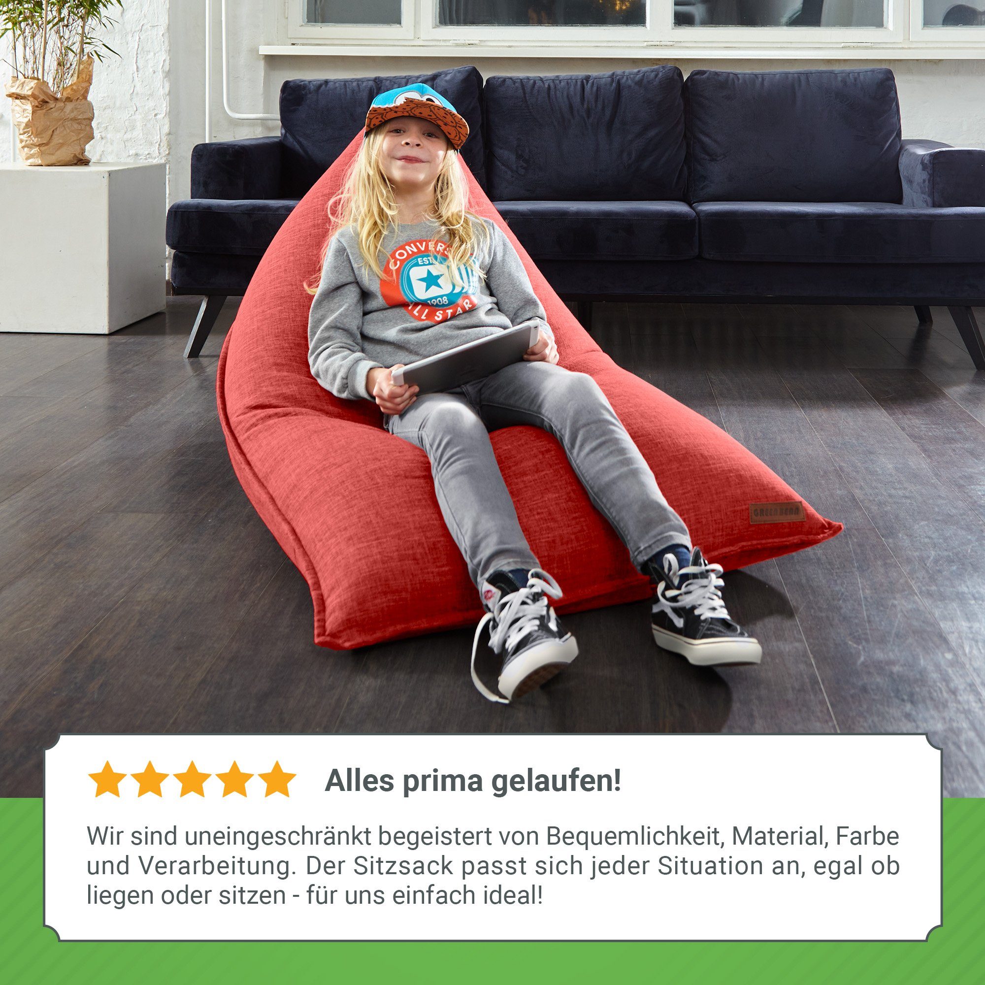 Rot Liegekissen Green Bean EPS-Perlen Liegekissen Sitzkissen mit Chillkissen Sitzsack Weich 150x100x100cm Waschbar), Triangle (Indoor XXL Bodenkissen Kuschelig Füllung -, Sitzsack