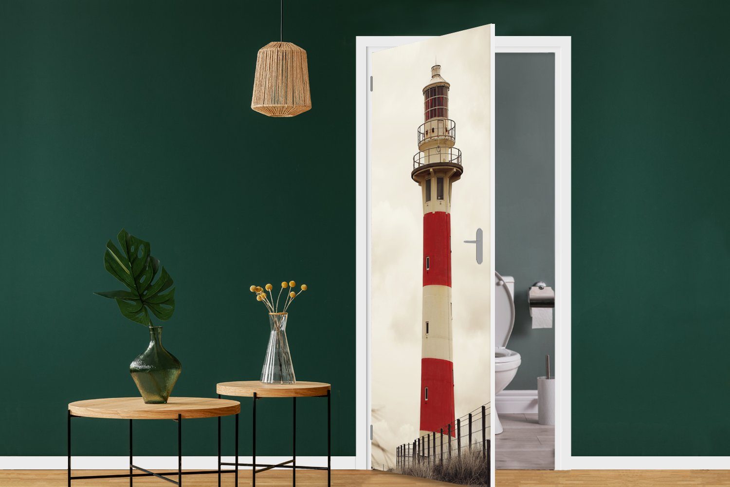 (1 Leuchtturm Türaufkleber, Tür, Matt, cm MuchoWow bedruckt, 75x205 St), Sepia-Fotodruck, Fototapete für Türtapete
