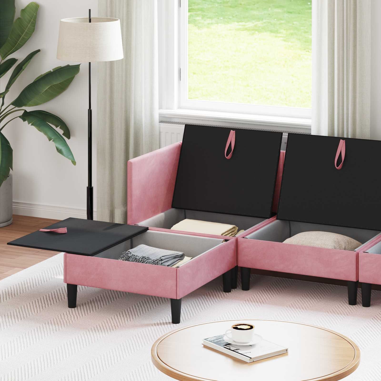 vidaXL Wohnzimmer-Set Wohnzimmergarnitur mit Kissen mit Speicher 6 pcs Rosa Samt, (6-St)
