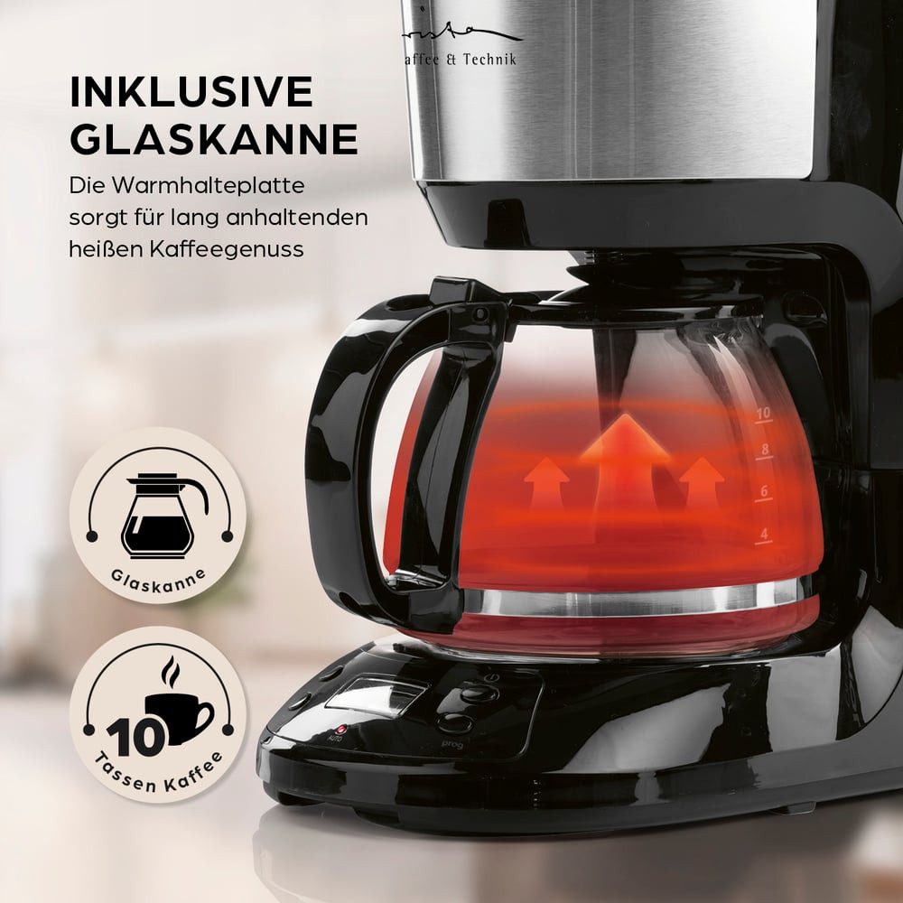 Barista Filterkaffeemaschine Filter-Kaffeemaschine 1,25l, 750W schwarz/silber mit LCD-Display