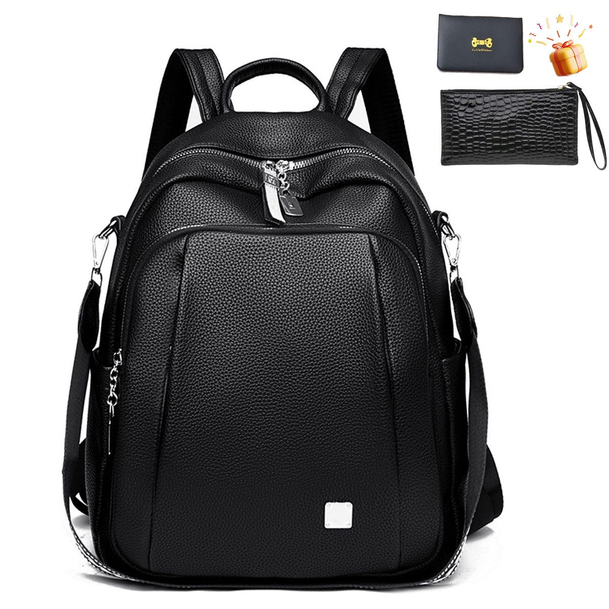 MOPUEA Rucksack PU-Leder-Rucksack, Schultertasche,Classic Anti-Diebstahl-Rucksack (Shopper, Umhängetasche, große Kapazität, 3-tlg), lässiger Taschensack, wasserdicht, Reiserucksack, Anti-Diebstahl