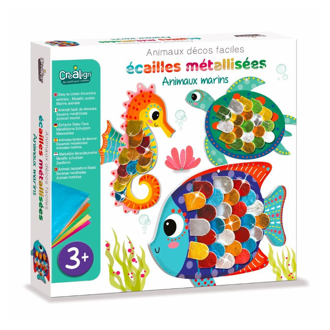 suebidou Kreativset Kinder Bastelset 'Metallische Schuppen' mit 3D Effekt versch. Tiere, nachhaltig, kreativ