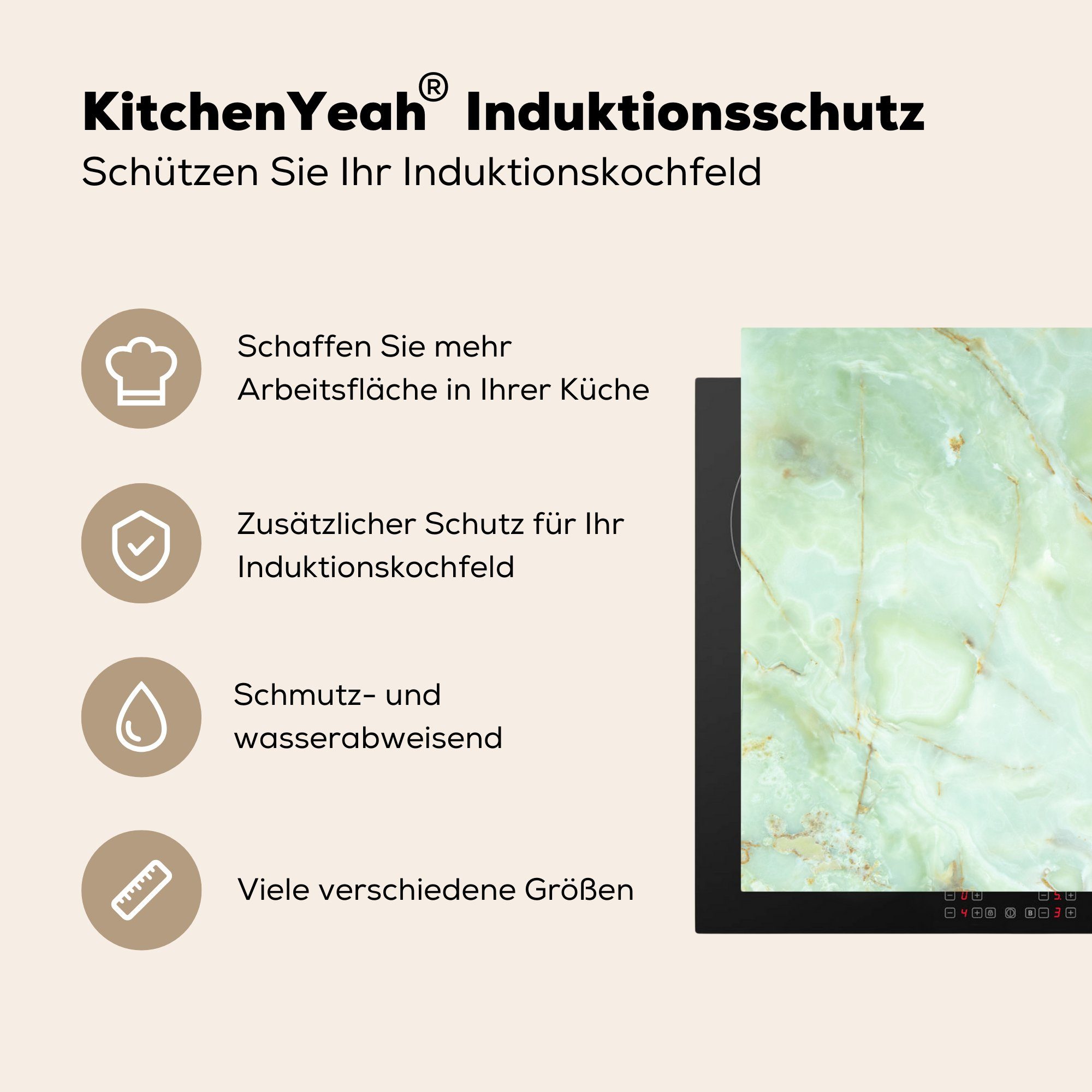 (1 Schutz Ceranfeldabdeckung 81x52 Induktionskochfeld MuchoWow Grün, Jade für küche, cm, die tlg), - Vinyl, Herdblende-/Abdeckplatte - Marmor