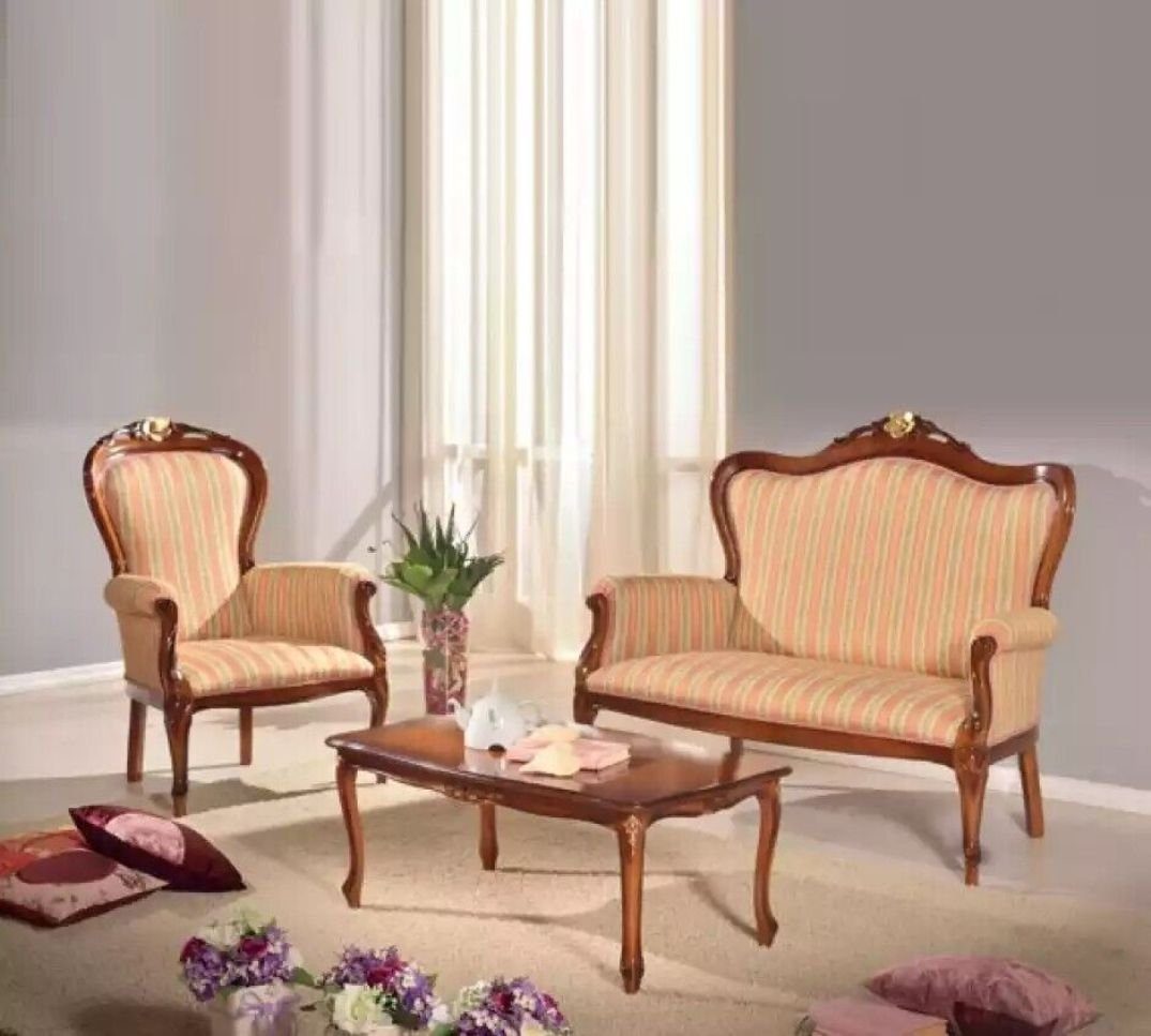 Set (3-St., Wohnzimmer-Set + + Sessel Couchtisch), 2 Italy Sitzer Sessel JVmoebel 2 Design Made Sitzer Klassisch Neu, Wohnzimmer in Sofa Couchtisch