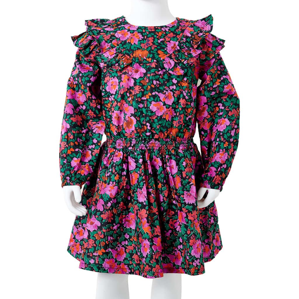 Druckkleid Kinderkleid mit Langen Ärmeln Knallrosa 92