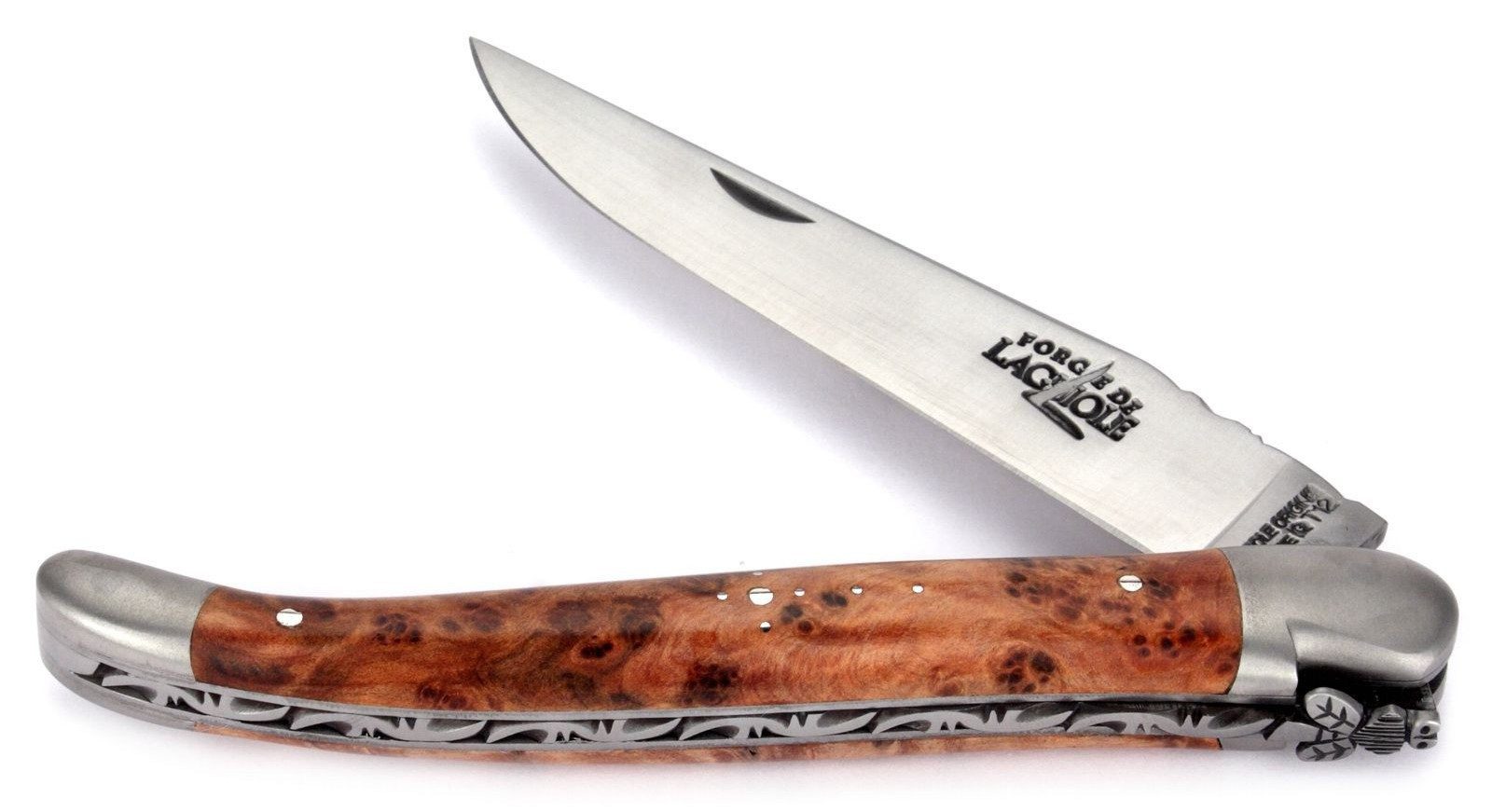 Forge de Laguiole Карманные ножи 1212 F IN TH SAT, "Collection" - Griff 12cm Thuja- Verzierte Feder - Stahl satiniert