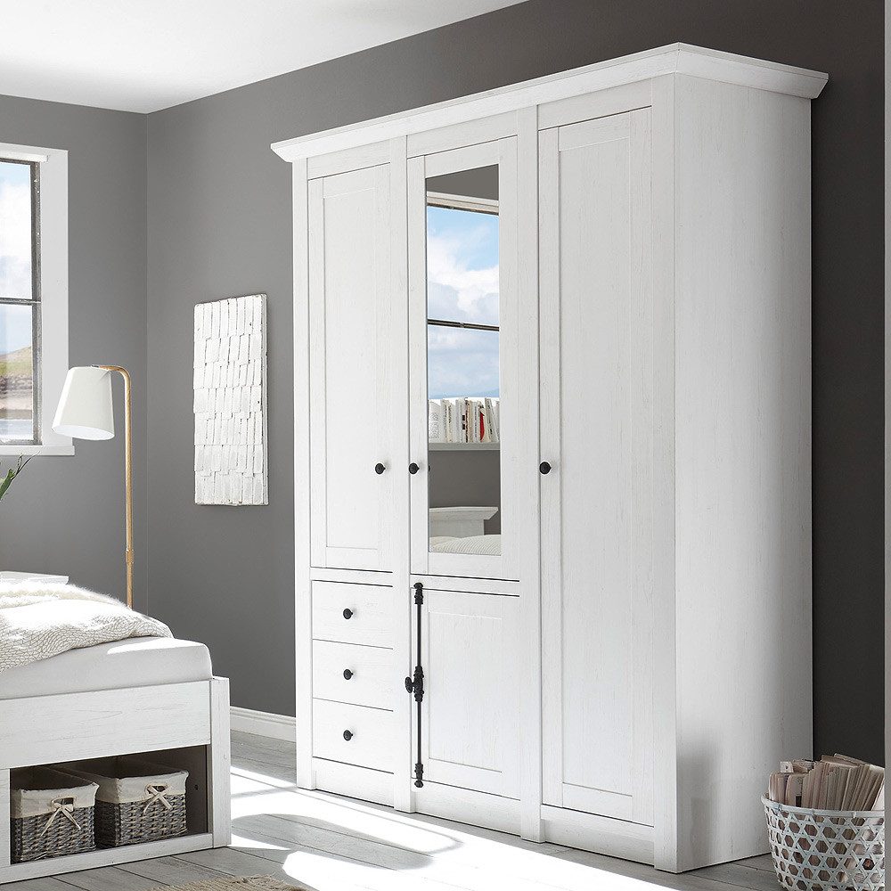 Lomadox Kleiderschrank WINGST-61 Pinie weiß Nb. 147x206x64cm