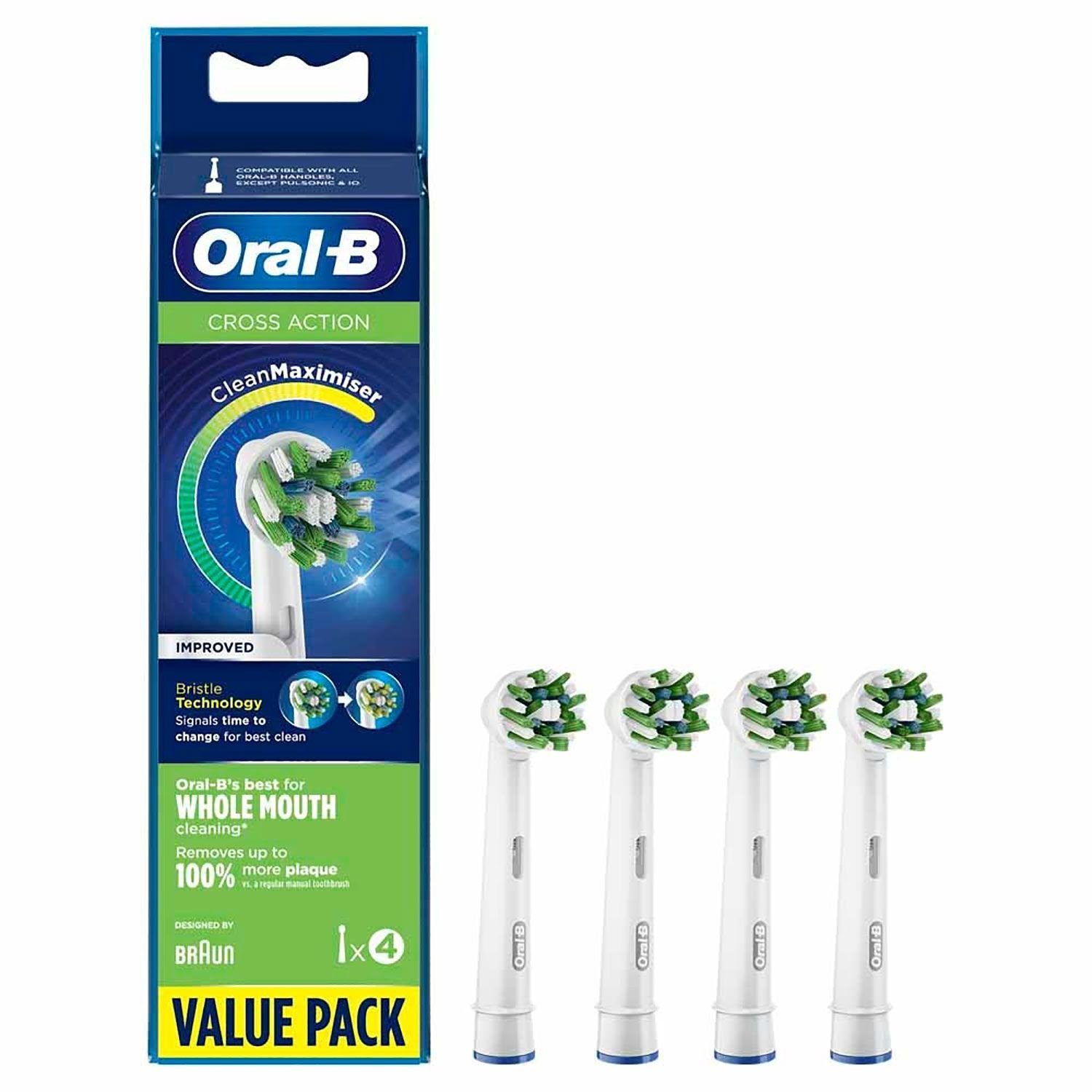 Oral-B Aufsteckbürsten Cross Action - Clean Maximiser Weiss - 4er Pack, X-förmige Borsten