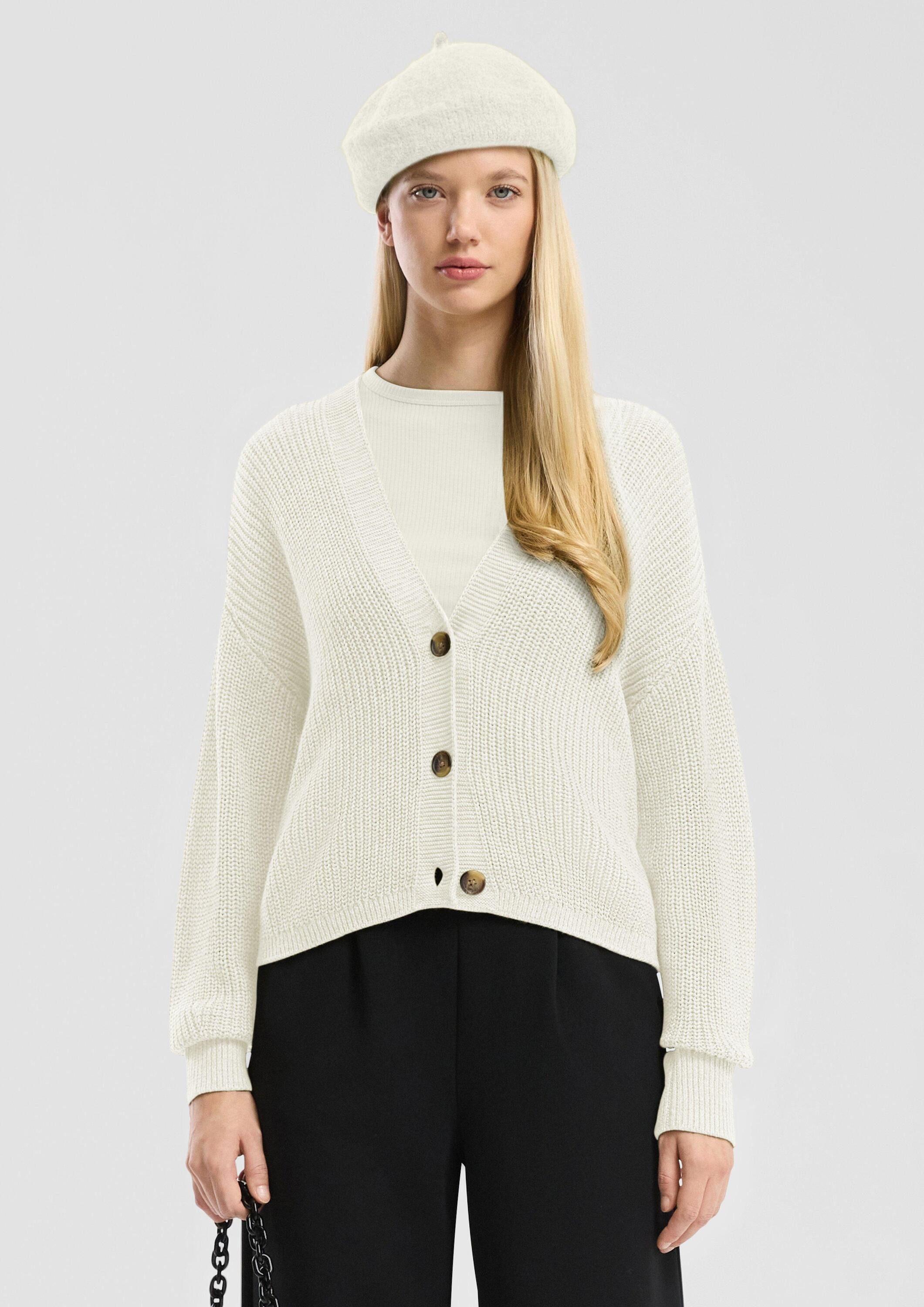 QS Cardigan Strickjacke Melierte Strickjacke aus Baumwollmix