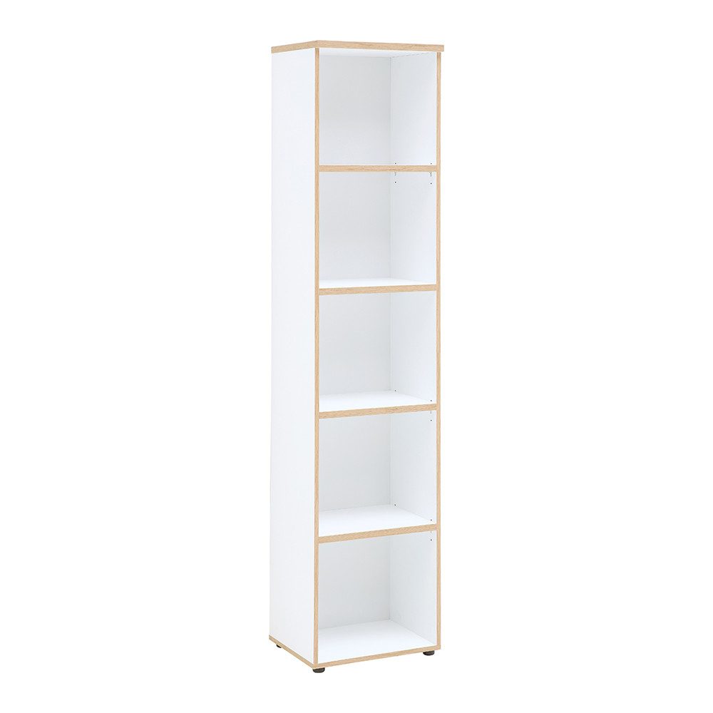 Lomadox Aktenregal MANRESA-36-WHITE, Büroschrank, weiß mit Eiche, grifflos