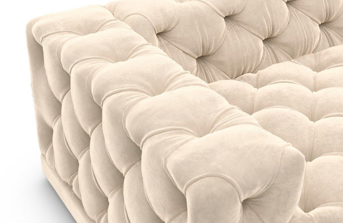 Stoff Stil Samtstoff Chesterfield Sofa Stoffsofa, U Loungesofa, Palma Sofa beige02 Dreams Form Wohnlandschaft Designer