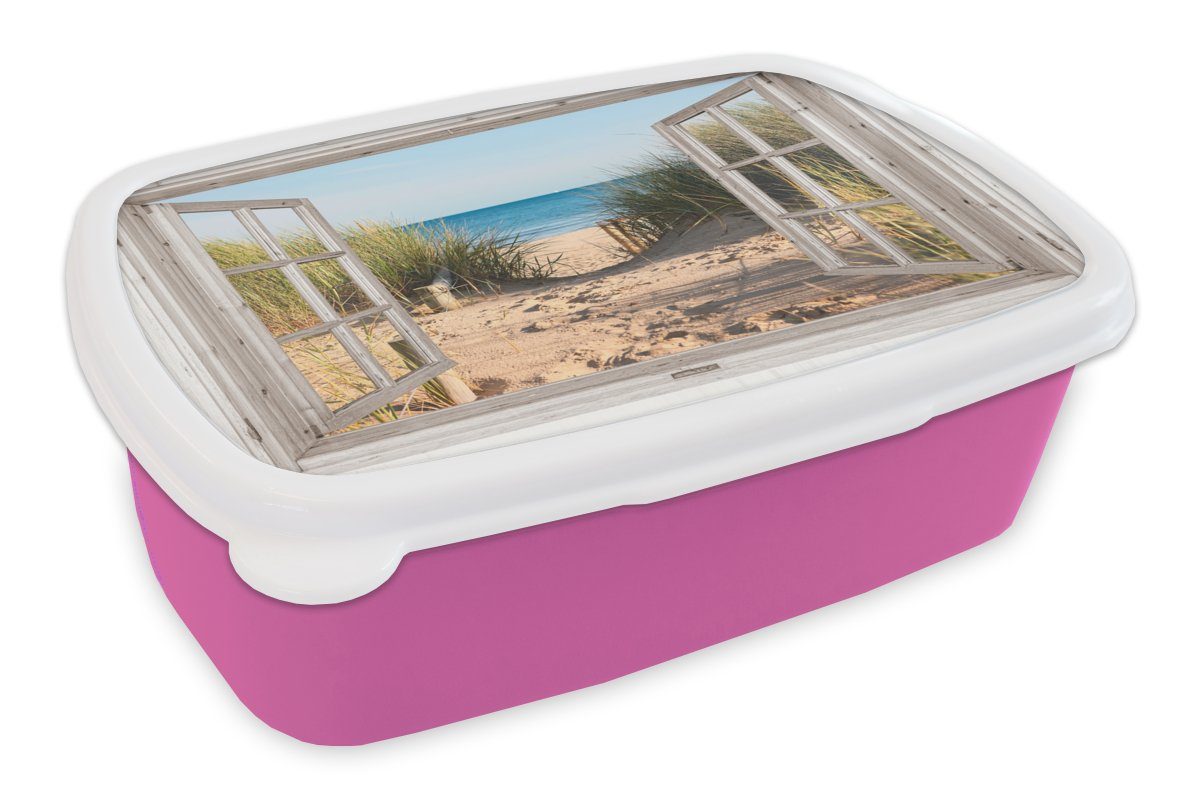 Wasser - für (2-tlg), Hochgras, - Sand Durchblick Erwachsene, Mädchen, - Lunchbox Strand Snackbox, rosa Brotdose Kunststoff, MuchoWow Meer Brotbox - - - Kinder, Kunststoff Dünen