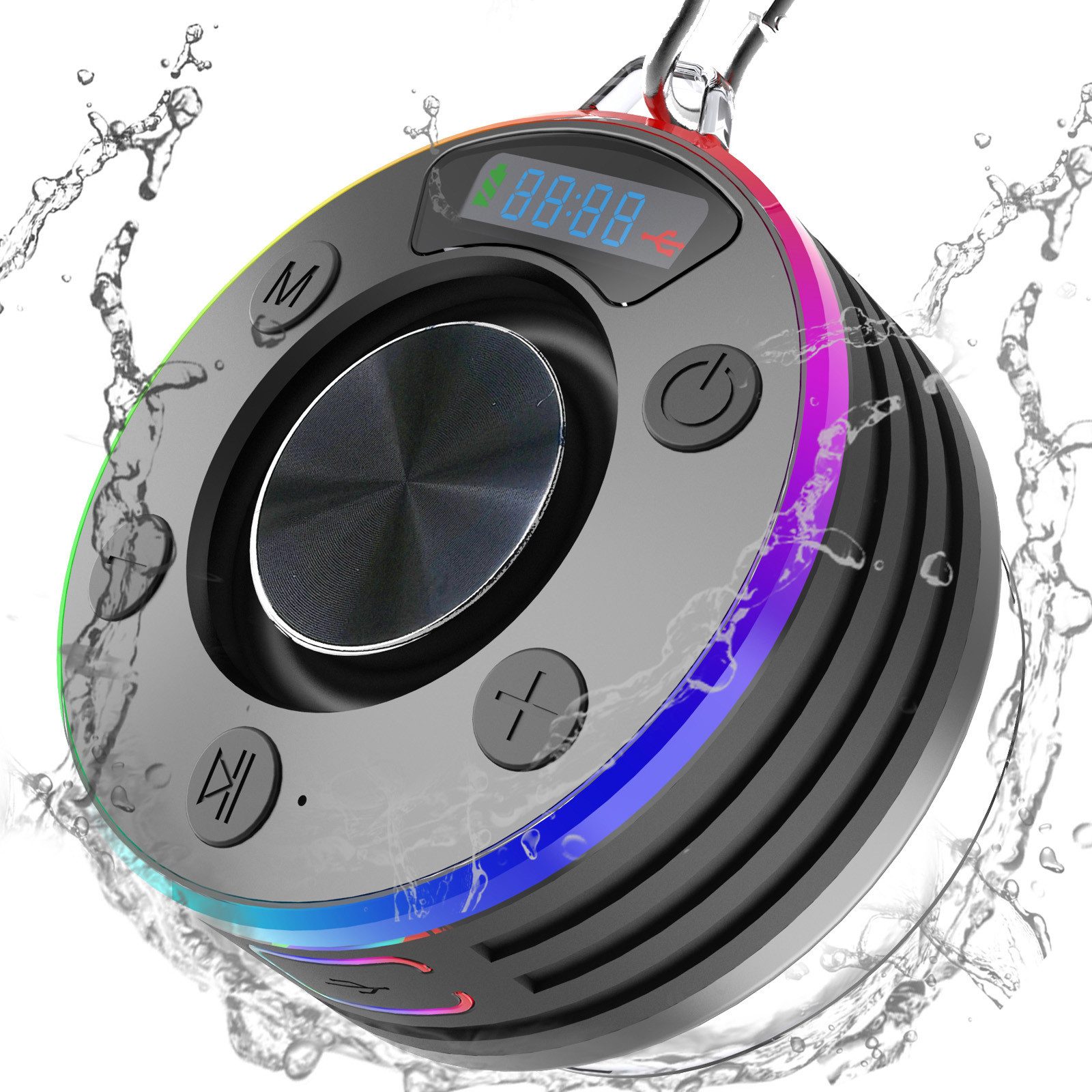 Lautsprecher Dusche, Musikbox bluetooth mit RGB Lichtshow Bluetooth-Lautsprecher