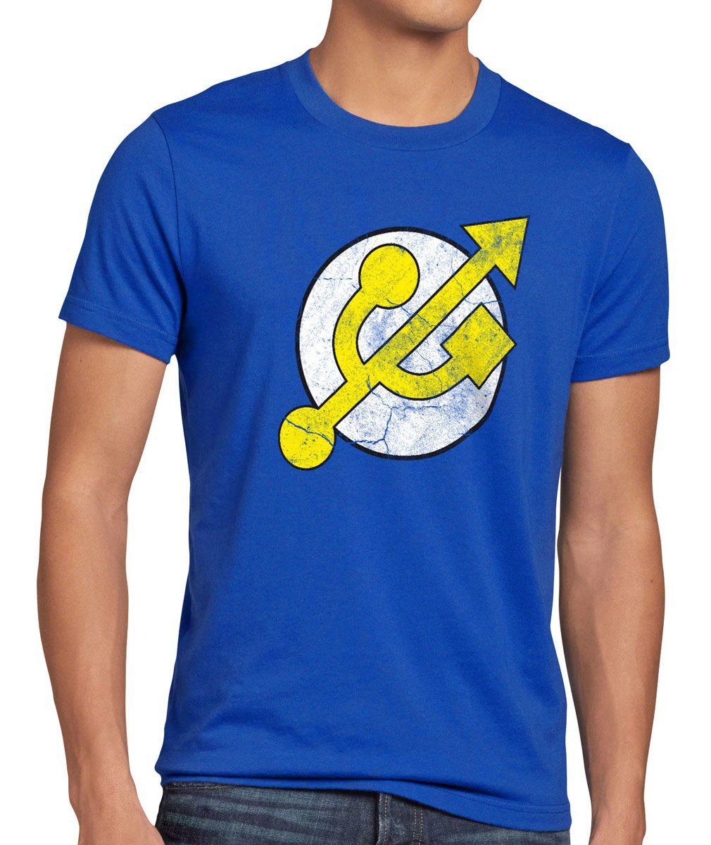 style3 Print-Shirt Herren T-Shirt USB Hero Flash Speicher Blitz Held Logo Comic Action superheld blau