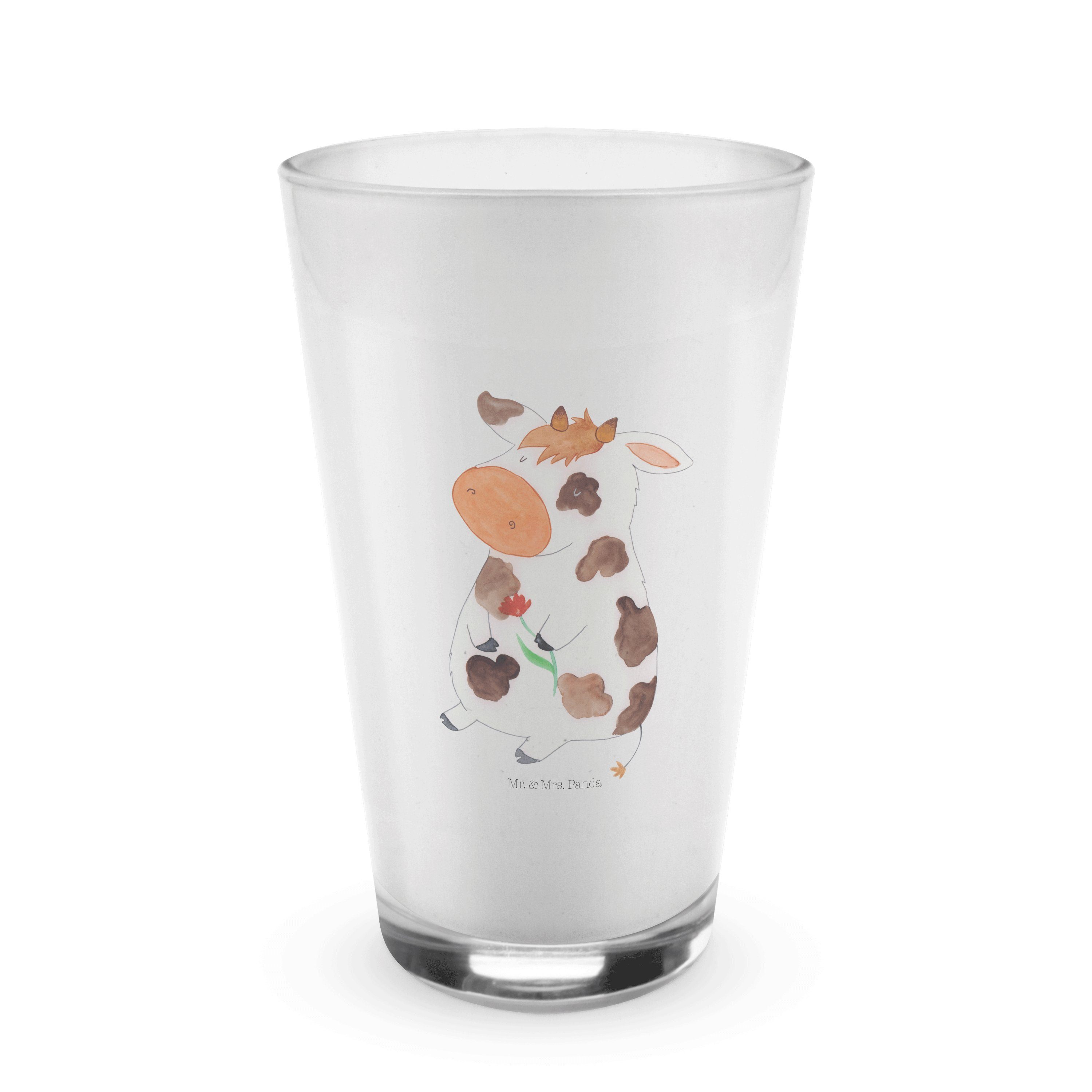Mr. & Mrs. Panda Glas Kuh - Transparent - Geschenk, Milchkuh, Cappuccino Glas, Latte Macchi, Premium Glas