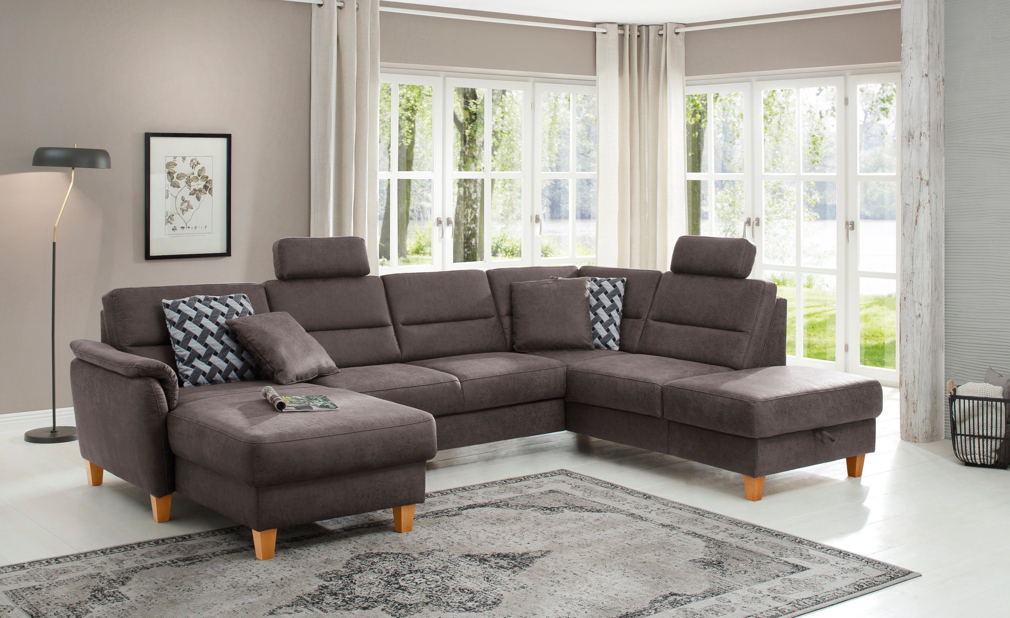 Home affaire Wohnlandschaft "Palmera U-Form, B: 308 cm" optional Bettfunkti günstig online kaufen