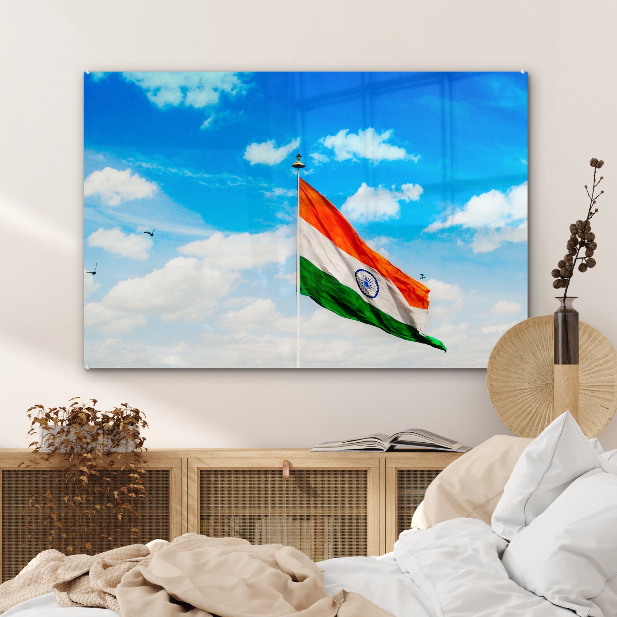 MuchoWow blauem Flagge Acrylglasbilder Acrylglasbild (1 Indische Himmel, Schlafzimmer Wohnzimmer St), vor &