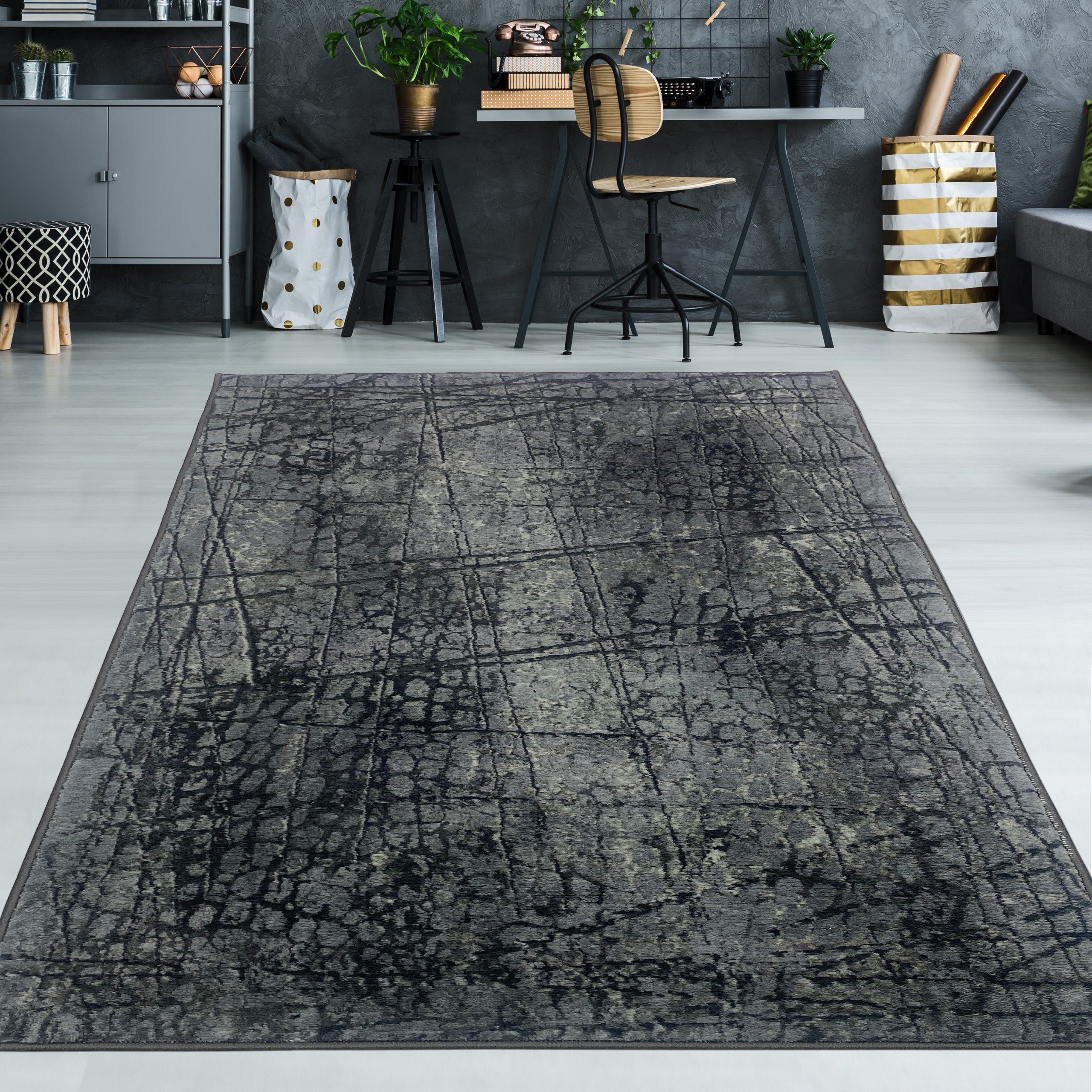 Teppich Designerteppich abstrakt in anthrazit