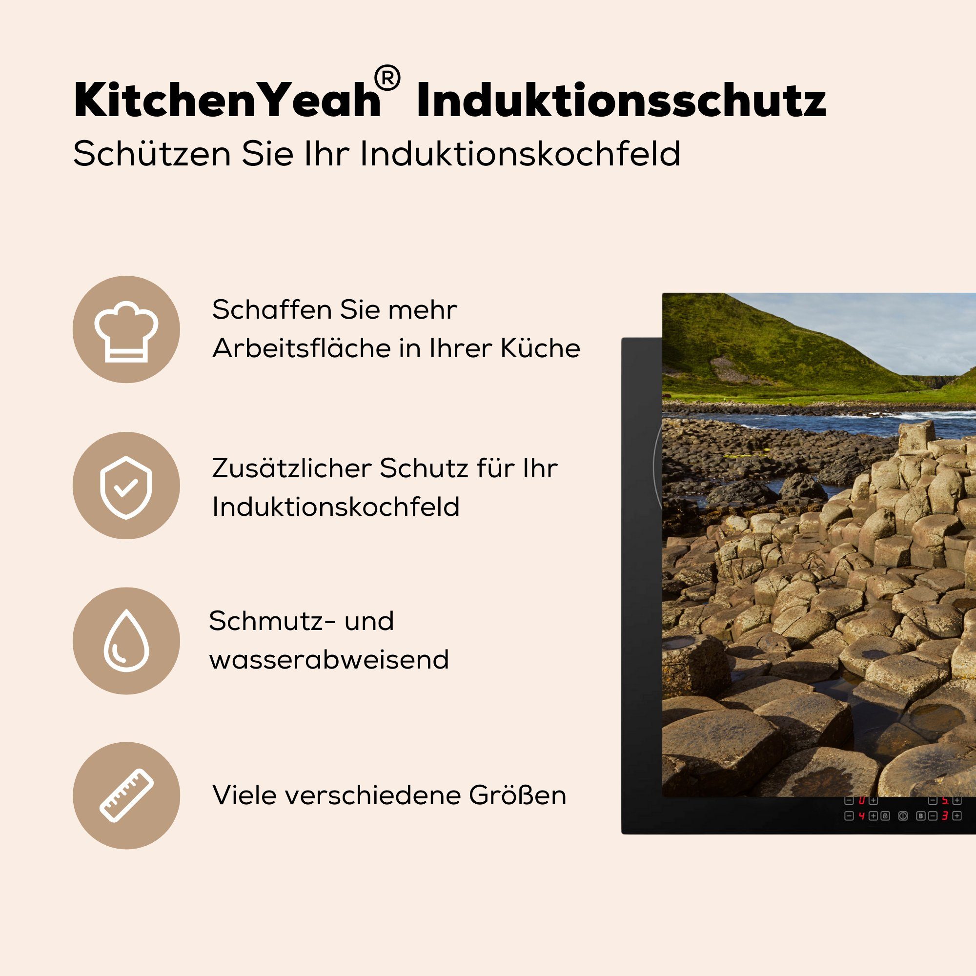 Der für Herdblende-/Abdeckplatte Irland, (1 MuchoWow küche, Giant's cm, 81x52 tlg), Ceranfeldabdeckung Induktionskochfeld Vinyl, die Schutz Causeway in