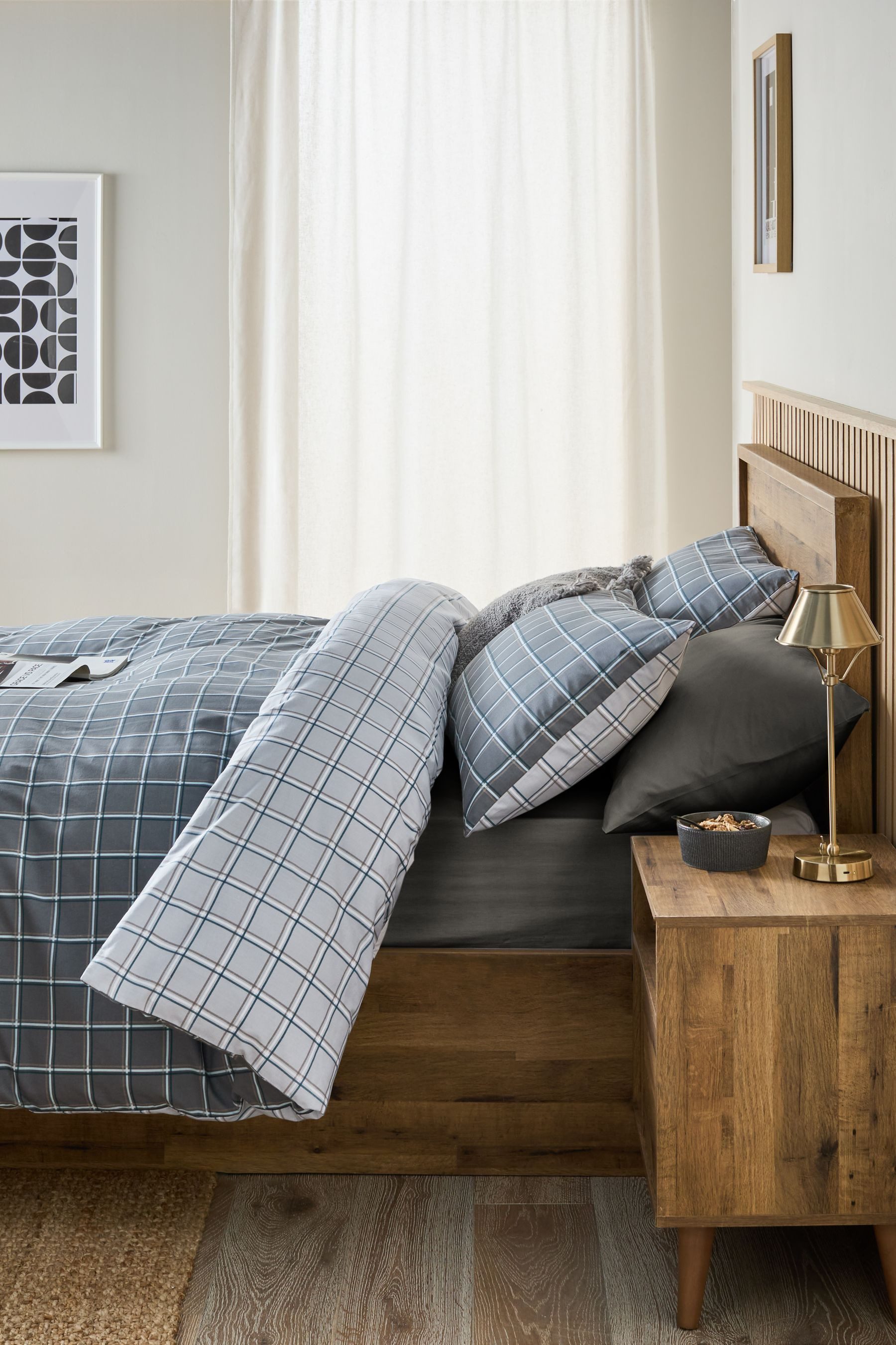 Next Bett-Set Wendbare Bett- und Kissenbezüge mit Karomuster, Bezug: Polyester (recycelt), Baumwolle