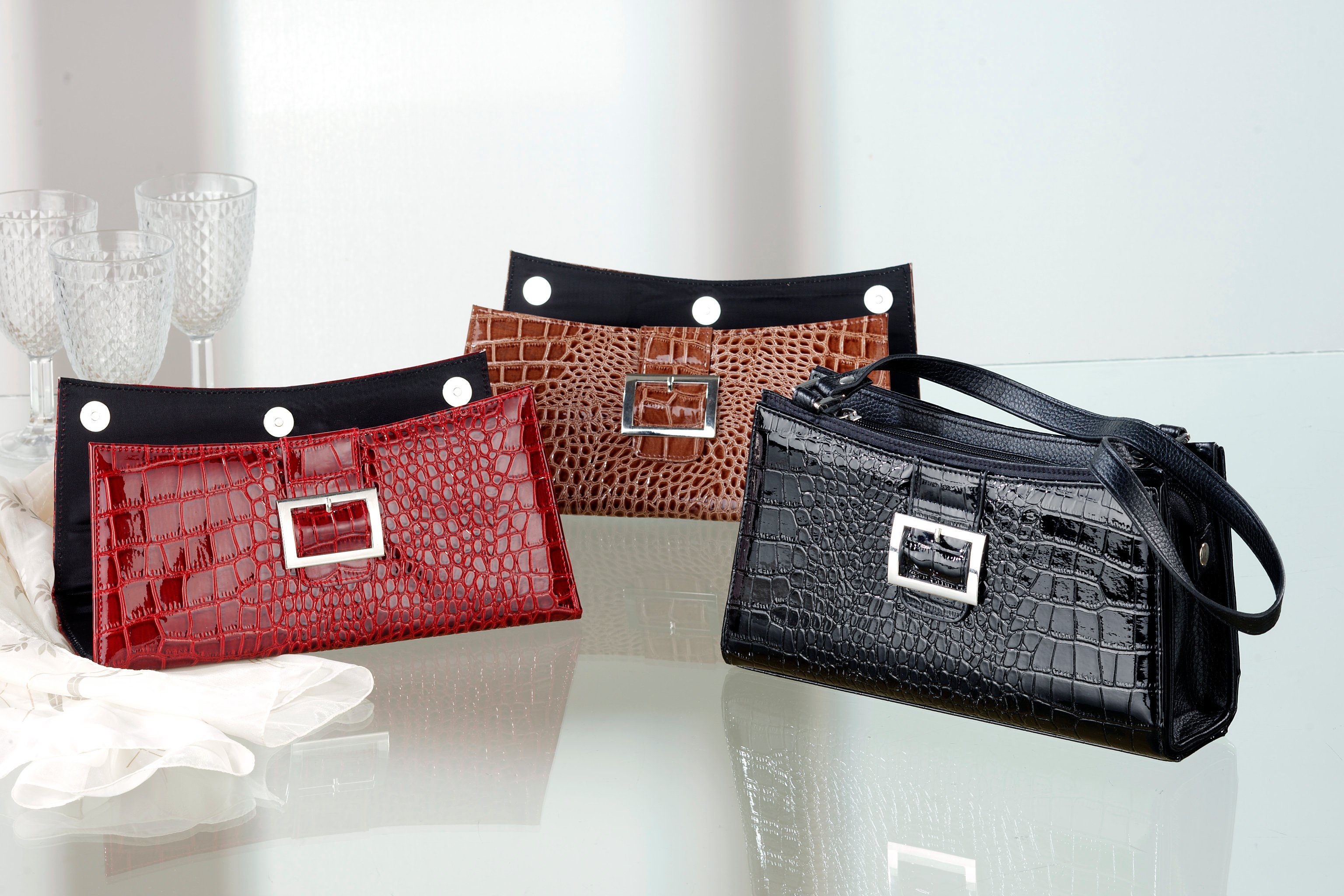 Abendtasche Chamäleon-Handtasche, Tasche 3in1, Kroko-Look, 13014