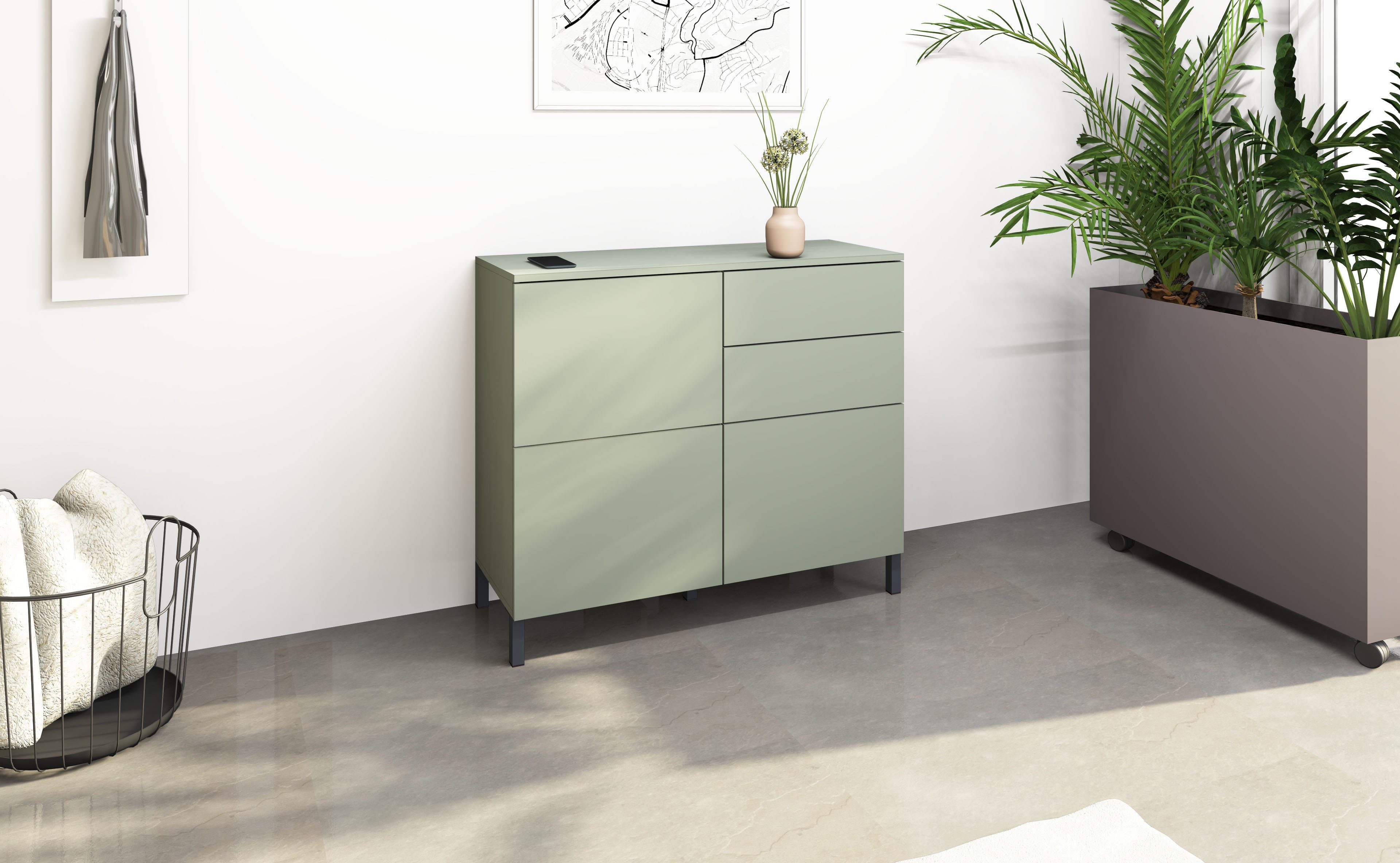 borchardt Möbel Kommode Haama, Sideboard mit Metallfüßen, Push-to-open-Technik, Breite 93 cm, Push-To-Open, verstellbare Einlegeböden, viel Stauraum, Breite 93cm