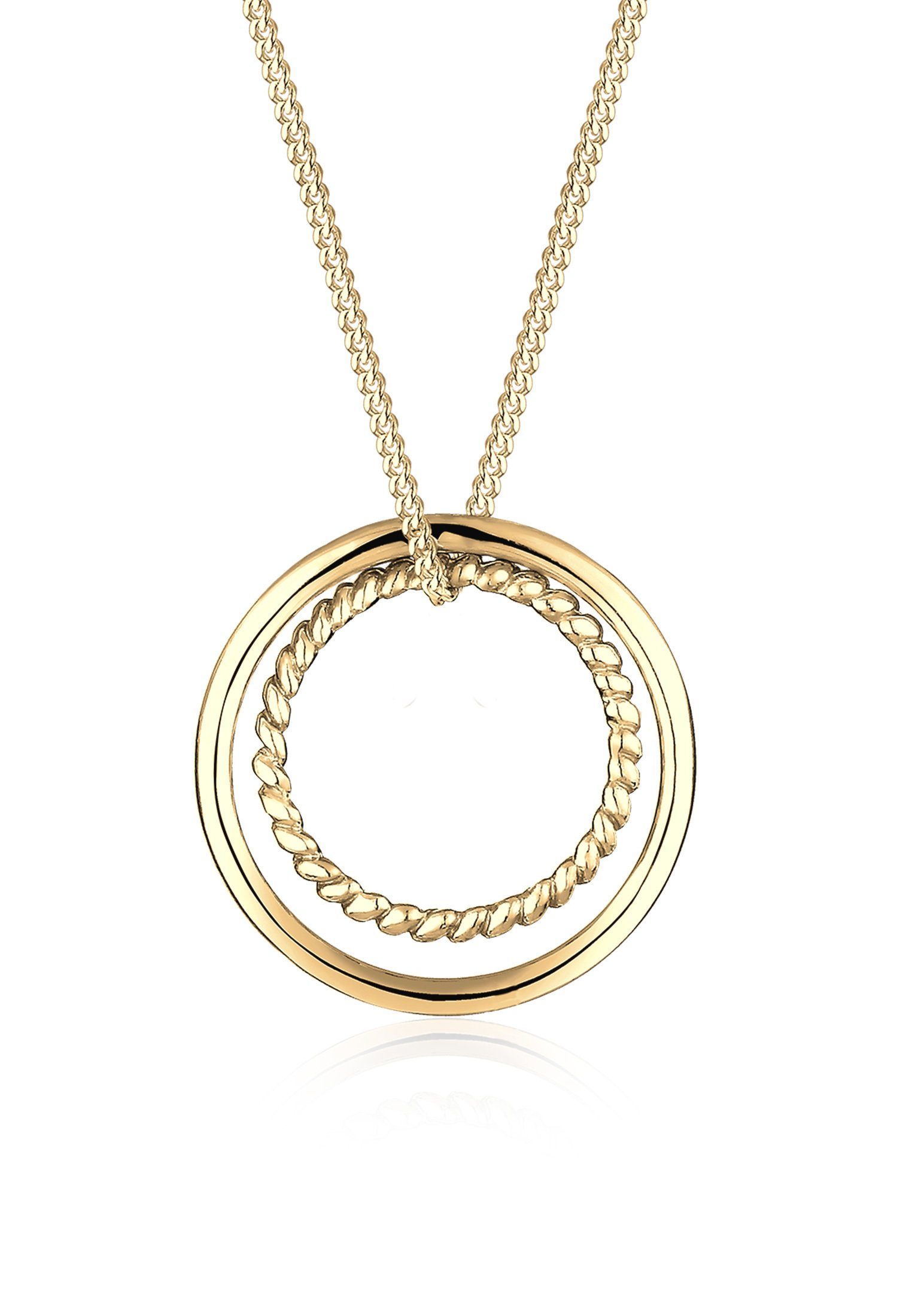Elli Kette mit Anhänger Kreis Ring Geo Basic Trend 925 Silber, Bi Color_Tri Color Gold | Lange Ketten