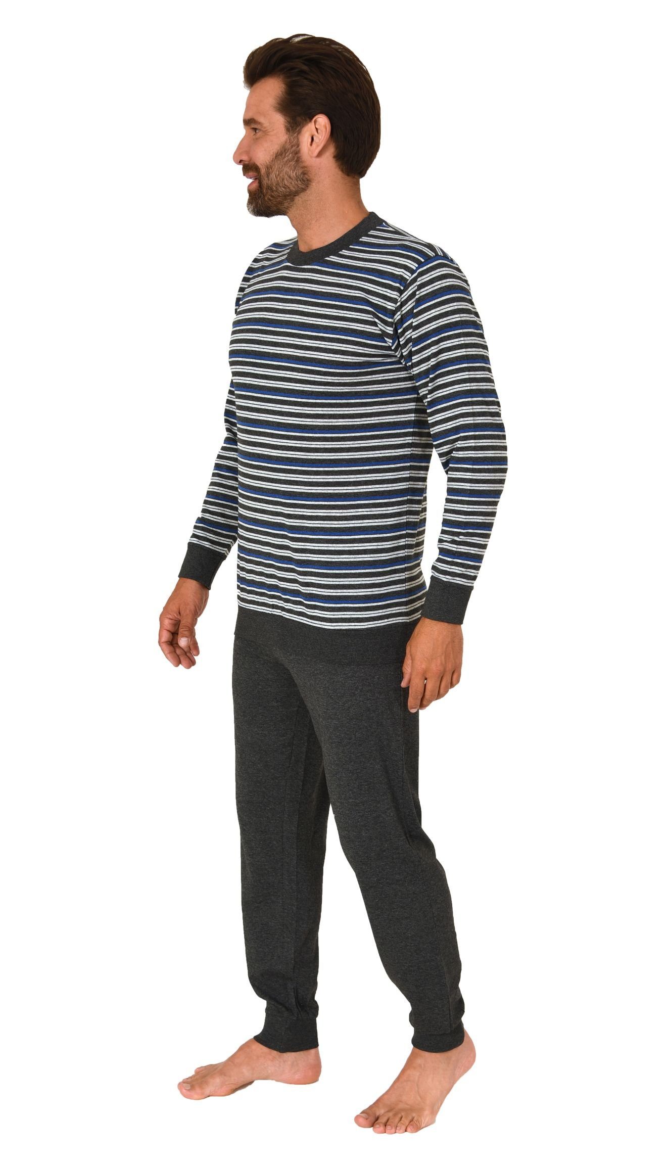 Normann Pyjama Normann Herren langarm Schlafanzug mit Bündchen in Streifeno günstig online kaufen