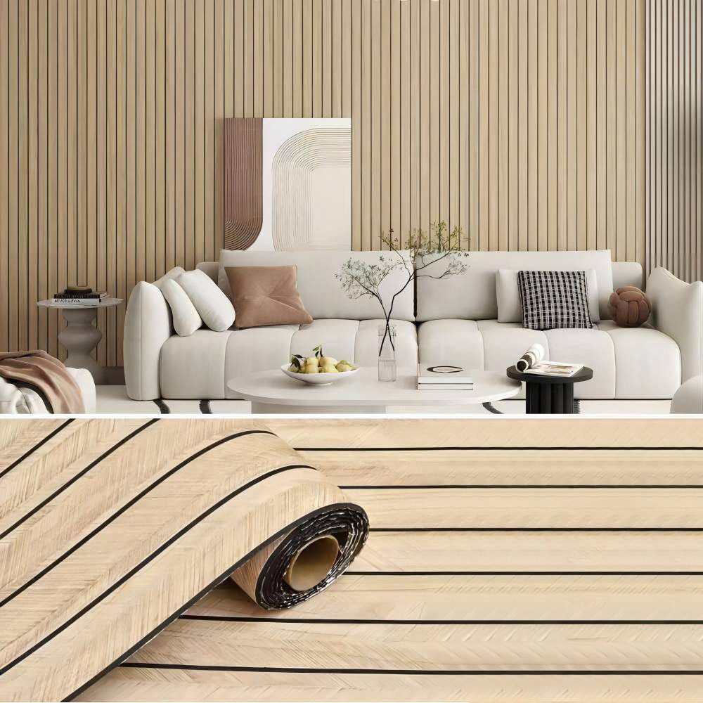 BlingBin Wandpaneel Selbstklebende 3D Wandpaneele, Lamellentapete, Holzlatten-Tapete, BxL: 40x300 cm, 1,2 qm, (3D Wandverkleidung in Rollenform, 1-tlg., 40 x 300 cm, 1,2 m) Ohne Bohren, zuschneidbar, wasserabweisend, für glatte Innenwände