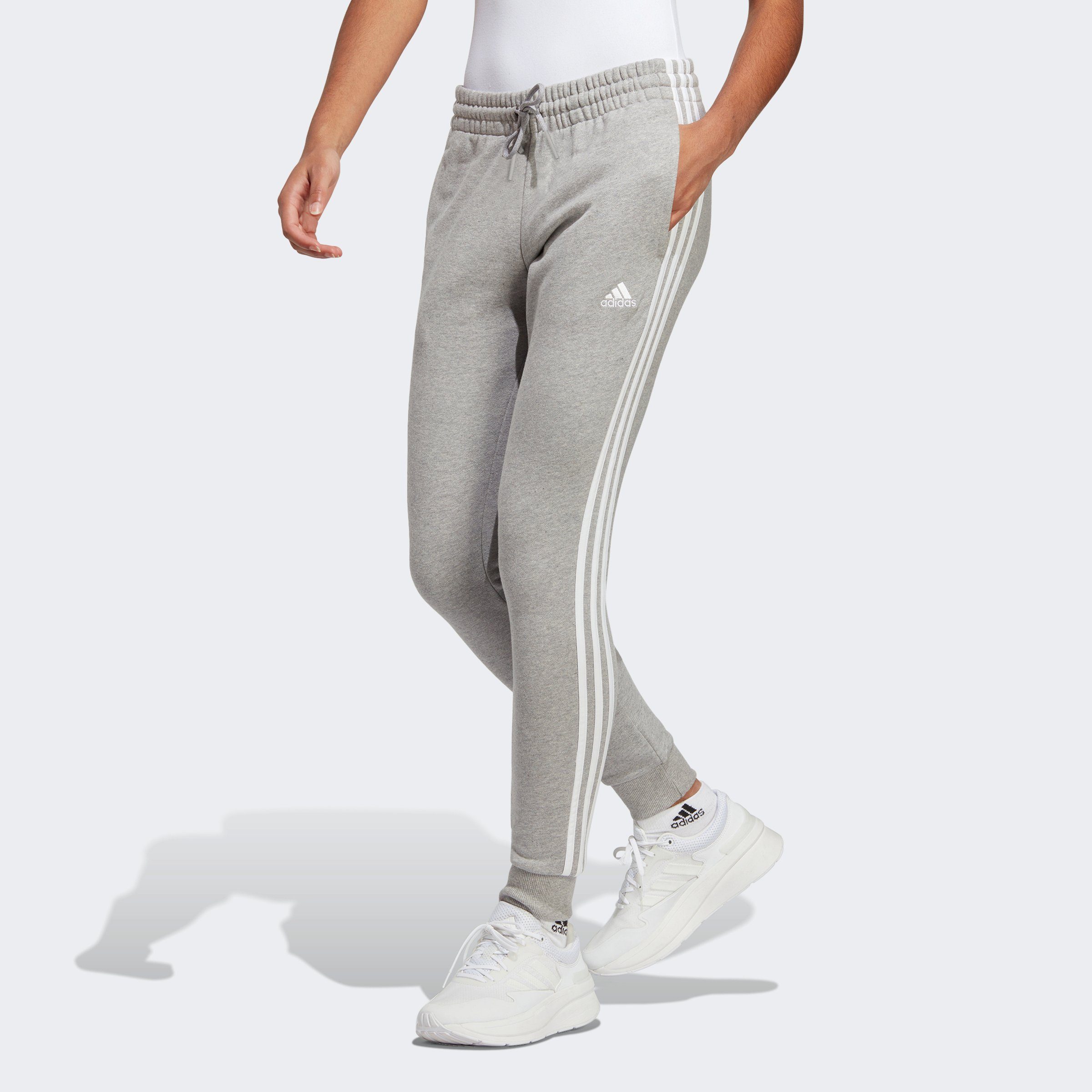 adidas Sportswear Jogginghose ESSENTIALS 3STREIFEN FRENCH TERRY CUFFED HOSE (1-tlg) Medium Grey Heather / White