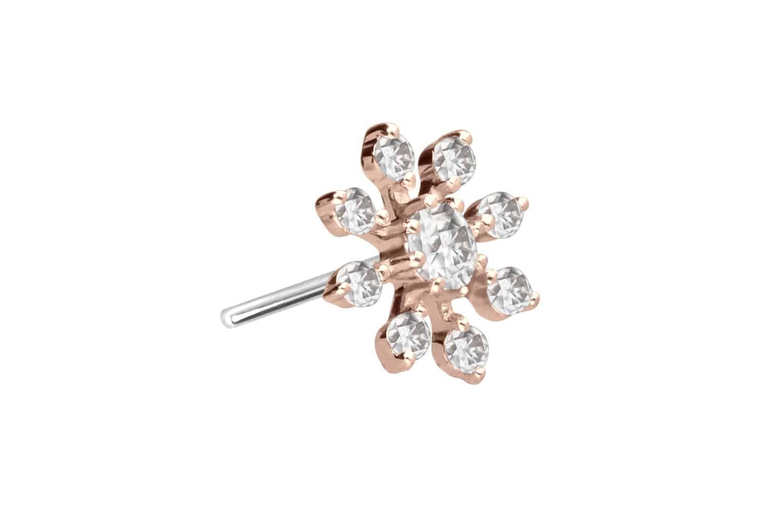 PIERCINGLINE Piercing-Set 14 Karat Gold Aufsatz mit Titan Push Pin MOISSANIT-BLUME (Push Pins, 1-tlg)