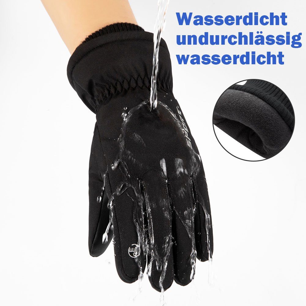 Sunicol Skihandschuhe Wasserdicht Handschuhe Themro Schwarz&Rosa Winterhandschuhe Winter Ski (Pack) Fleece Fahrrad