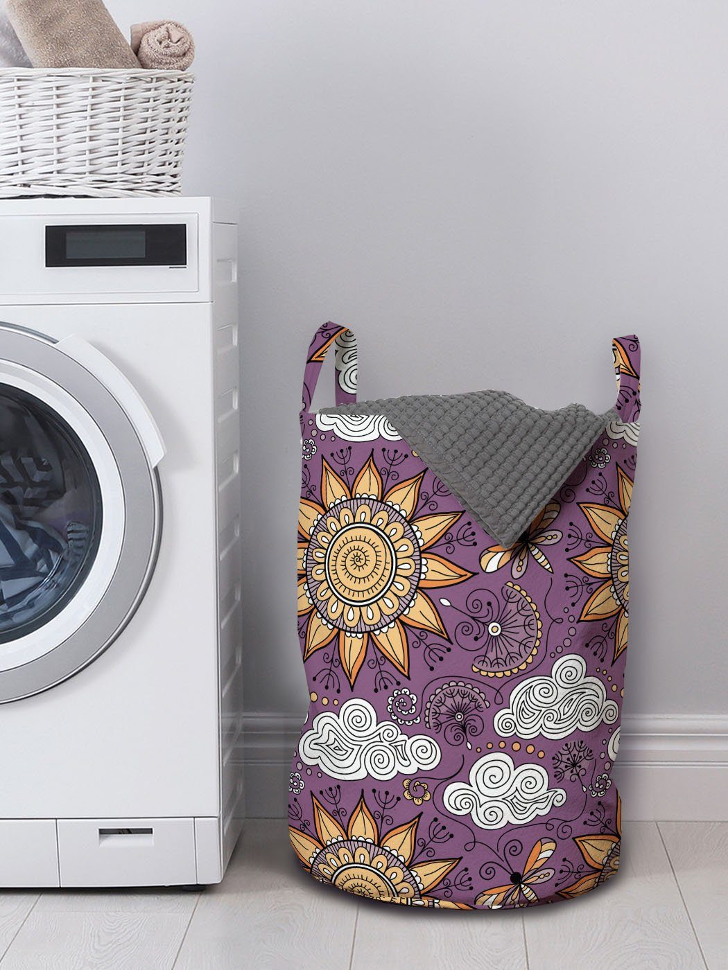 Wäschesäckchen Waschsalons, mit Griffen Petal für Kordelzugverschluss Abstrakt Abakuhaus Zipfel Wäschekorb Icon Rays Sun