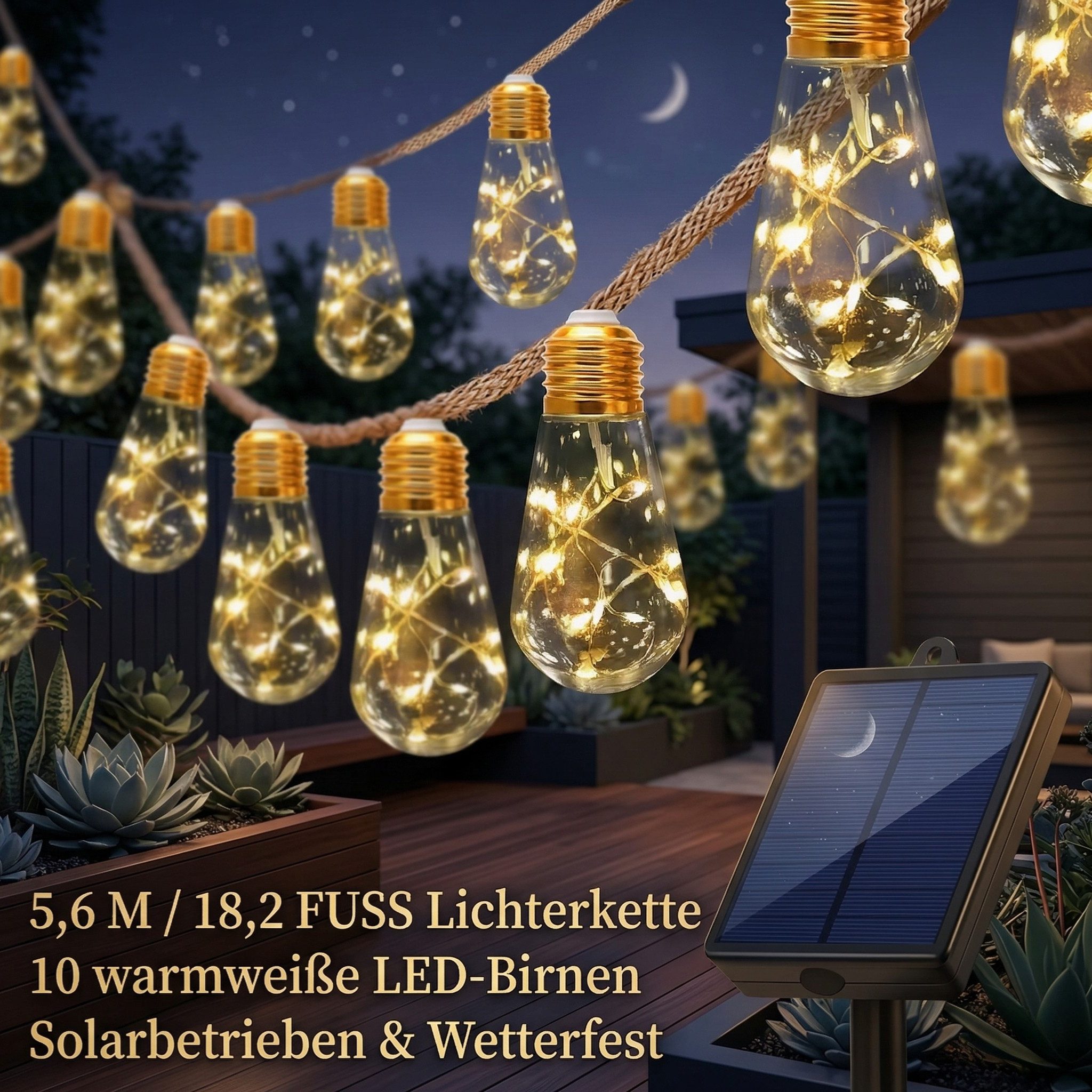 HS.SUPPLY LED-Lichterkette Solar LED-Lichterkette warmweiß wetterfest 8 Modi Outdoor, Solarbetrieben, 8 Lichtmodi, warmweiß, wetterfest, bruchsicher
