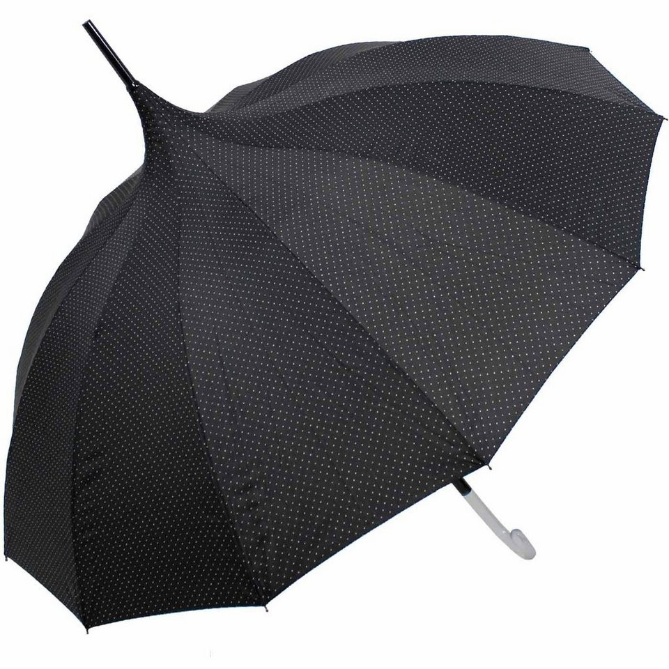 doppler® Langregenschirm auffällig geformter Damenschirm mit Auf-Automatik,  elegante Pagodenform mit dezenten Punkten