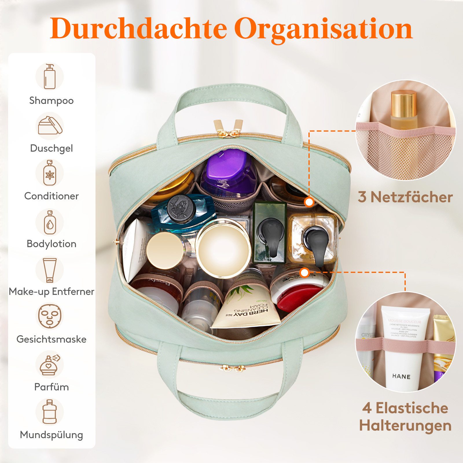 Lifewit Kulturbeutel Reise Kulturtasche Damen, Wasserabweisende Kulturbeutel mit Nassfach (Set, 1-er, B/H/T 16/21/30 cm), Tragbar