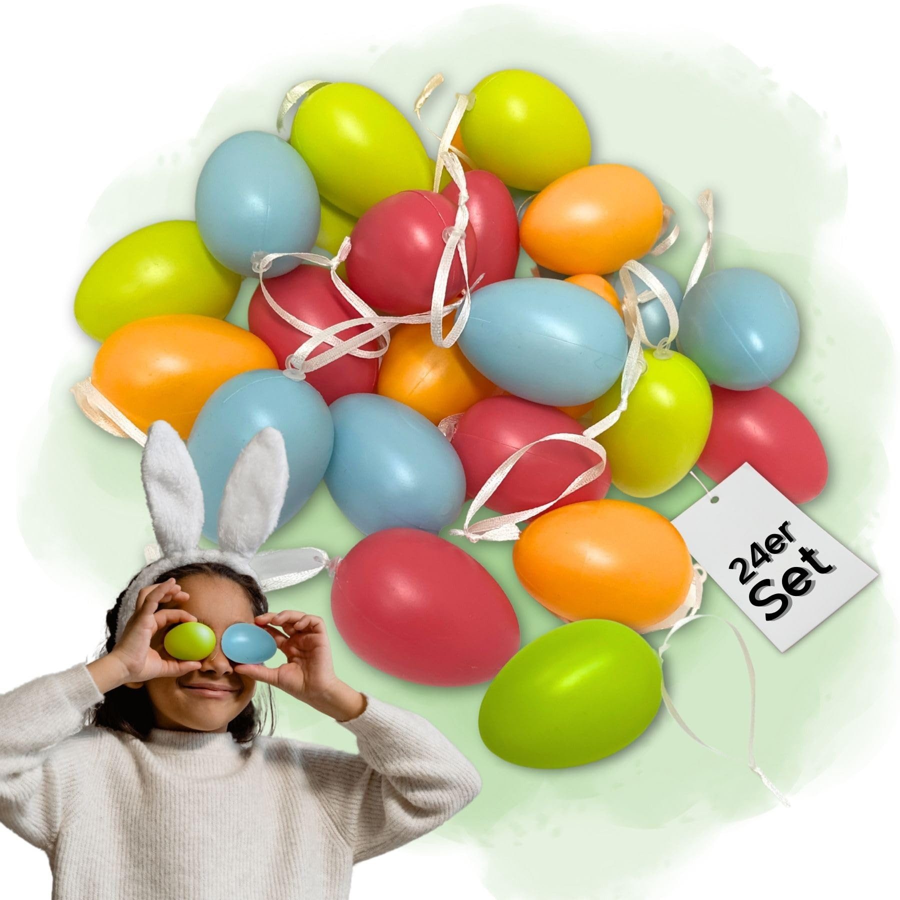 Bada Bing Osterei Deko Ostereier 6 cm zum Aufhängen in schönen bunten Pastellfarben (Spar-Set, 24 St., 24tlg), mit Band zum Aufhängen