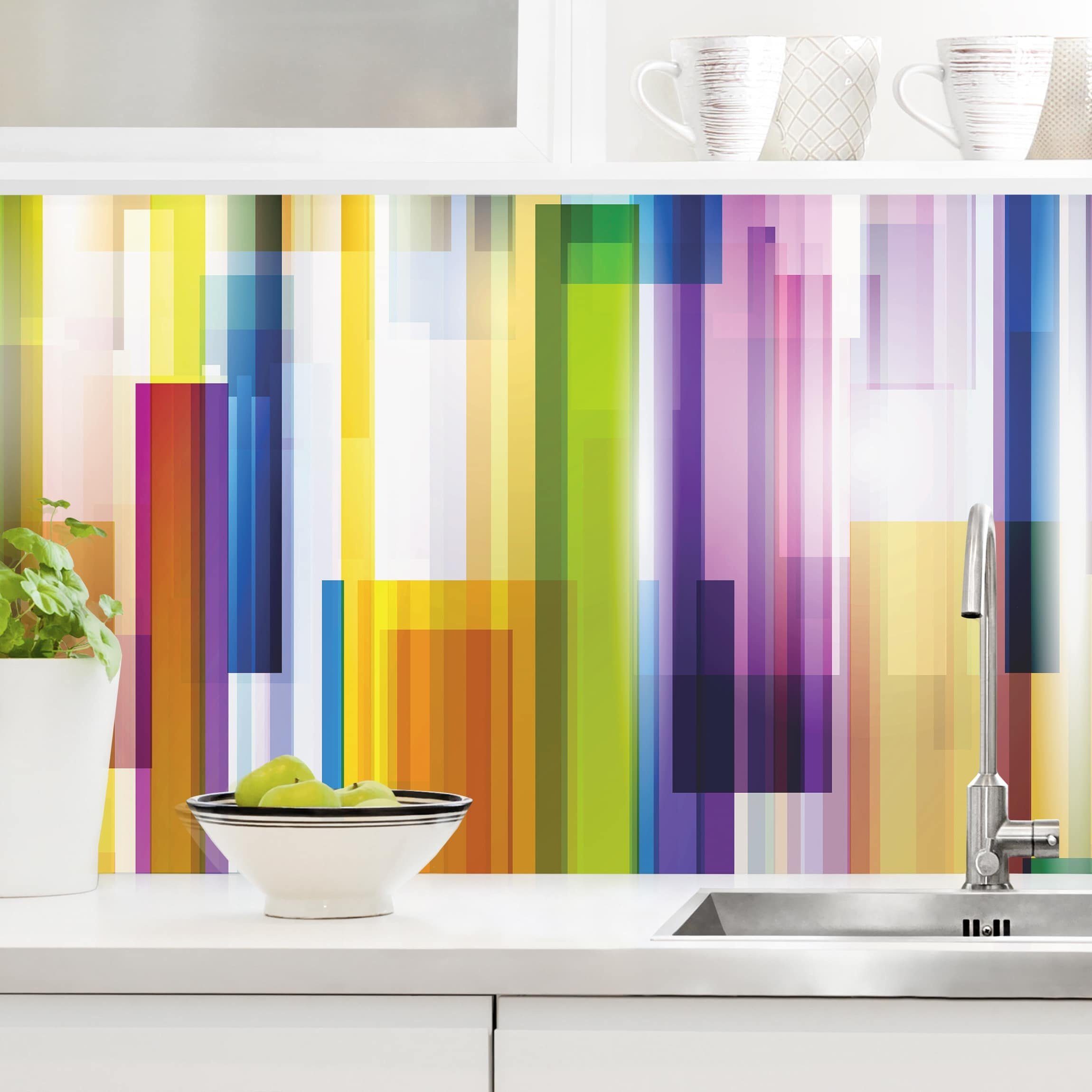 Bilderdepot24 Küchenrückwand bunt dekor Abstrakt Muster Rainbow Cubes II Wandverkleidung Küche, (1-tlg., Nischenrückwand - für Fliesenspiegel ohne Bohren - matt), Spritzschutz Rückwand Küche Herd - Folie selbstklebend versch. Größen
