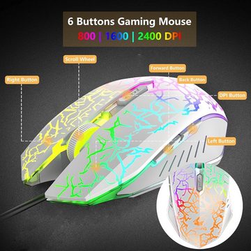 ZIYOU LANG Gaming mit Handballenauflage, QWERTZ Deutsches Layout Tastatur- und Maus-Set, Ergonomische Keyboard6Tasten 2400DPI Maus,Mauspad für Windows Mac PS4