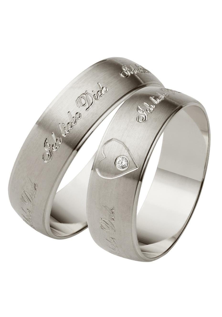 Firetti Trauring Schmuck Geschenk Gold 375 Hochzeit Ehering Trauring "Ich liebe Dich", Made in Germany - mit o. ohne Brillant/Diamant weißgoldfarben