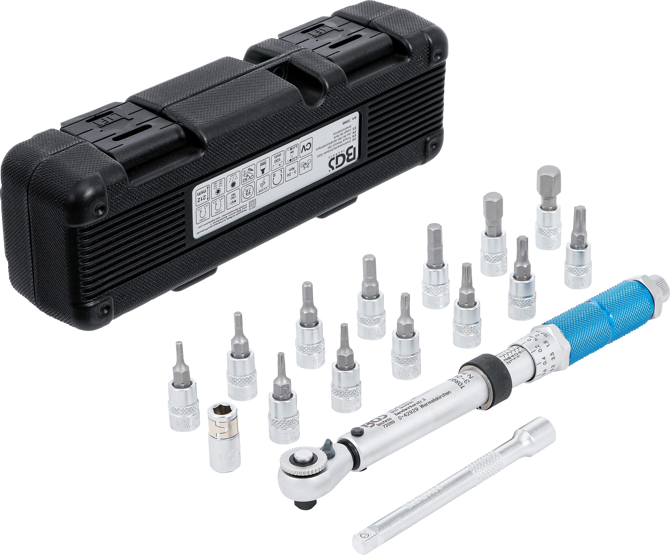 BGS technic Drehmomentschlüssel Drehmomentschlüssel-Satz, Abtrieb Außenvierk. 1/4", 3-24 Nm, 16-tlg. (1 St)