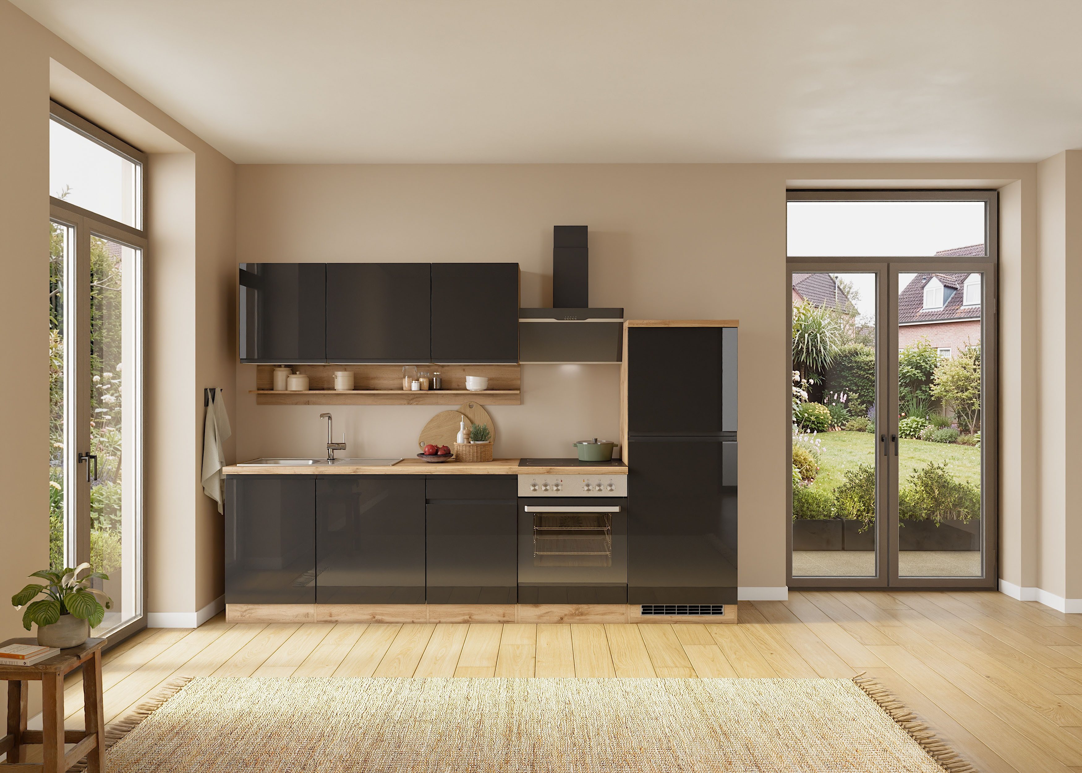 KOCHSTATION Hängeschrank KS-Virginia,neu in verbesserter Ausführung (Stauraum, Softclose) Breite 100 cm, 2 Türen, gedämpfte Scharniere