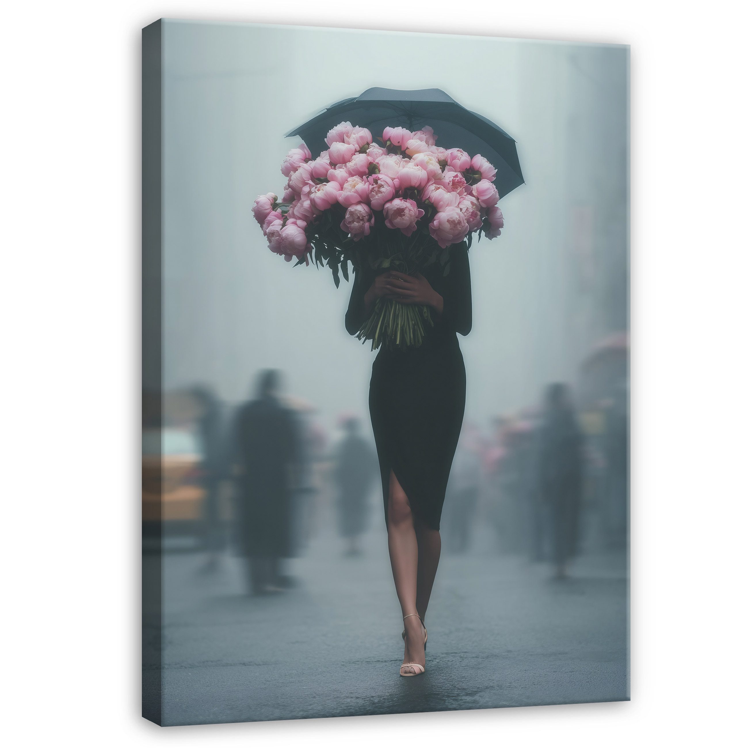 Wallarena Leinwandbild Frau Blumen Rosa Nebel Stadt Modern Wandbilder Wand Deko XXL Зображення, Frau - Kunst (groß Зображення Wohnzimmer Schlafzimmer Einteilig, 1 St), Зображення Klein Wohnzimmer Schlafzimmer Küche Wandbild Wand Deko 40x30