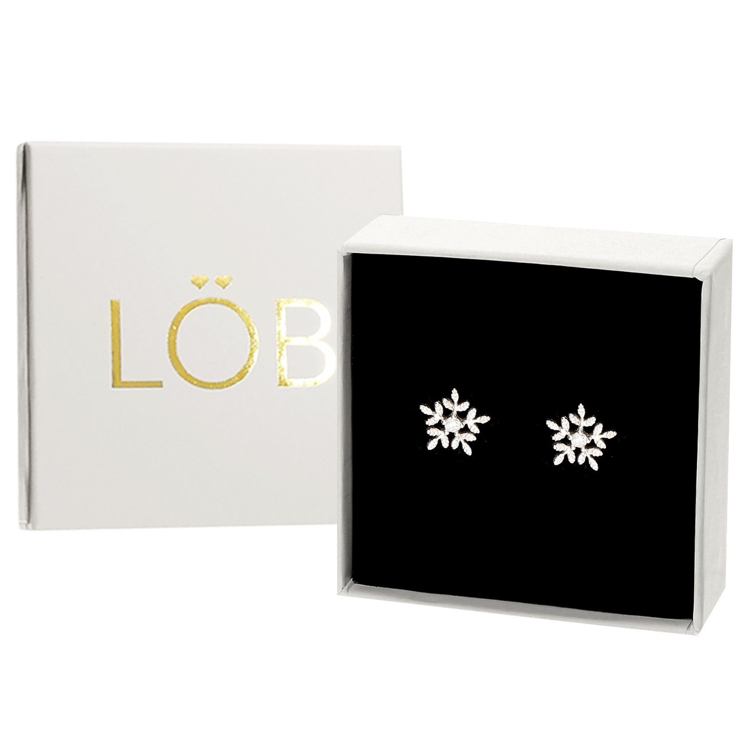 LÖB Paar Ohrstecker 925 Silber Ohrringe Schneeflocke Zirkonia Weihnachten Ohrstecker Klein (Geschenke für Frauen Damen Beste Freundin Mutter Mama Ehefrau Oma sie zum Geburtstag Schmuck Sommer, Inkl. Schmuckbox), Weihnachtsmotiv Snowflake Stein Winter Weihnachtsohrringe Damen Herren