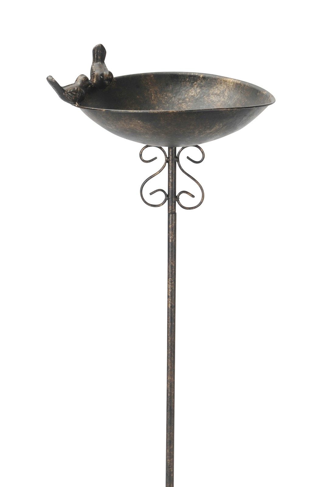 finehomegarden Vogeltränke Vogelbad auf Stab Metall braun 24x22cm H10cm + Stab Futterstelle, Wasserstelle Gartendekoration für Wildvögel