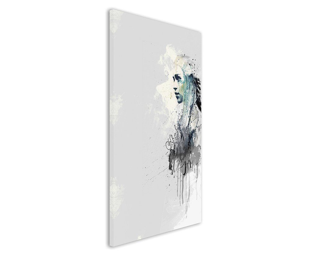Sinus Art Leinwandbild Khaleesi Game of Thrones 90x60cm Aquarell Art Wandbild auf Leinwand fertig gerahmt Original Sinus Ar