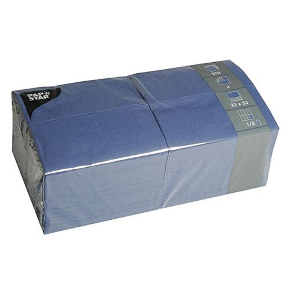 PAPSTAR GmbH Papierserviette 250 Servietten 33x33cm 3-lagig 1/8-Falz - dunkelblau, 1/8 Falz (Kopffalz), 3-lagig