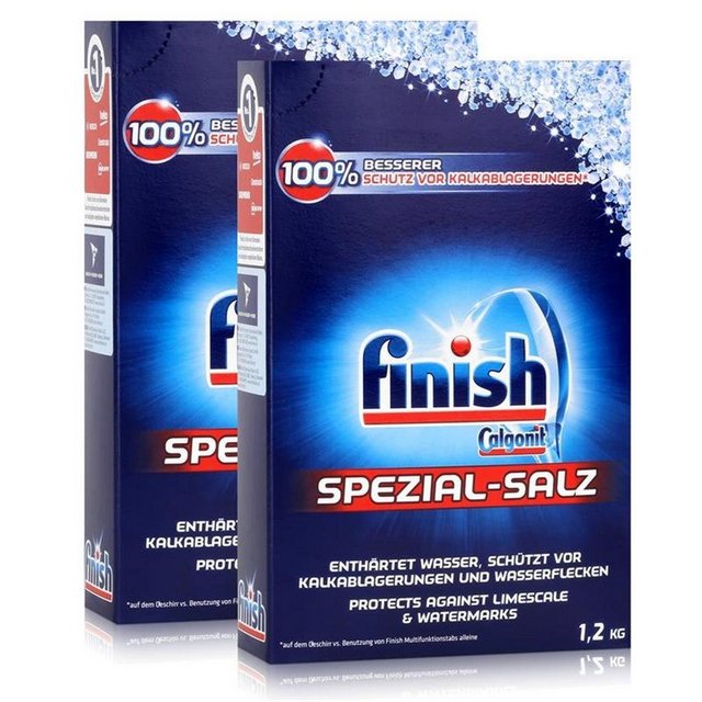 FINISH Calgonit Finish Spülmaschinen Spezial-Salz 1,2kg – Enthärtet Wasser (2 Spülmaschinenreiniger