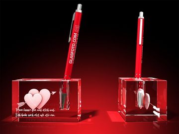 GLASFOTO.COM Dekofigur Zwei Herzen + Pass auf dich auf Stifthalter Valentinstag, (B x H x T) 80 x 50 x 50 mm